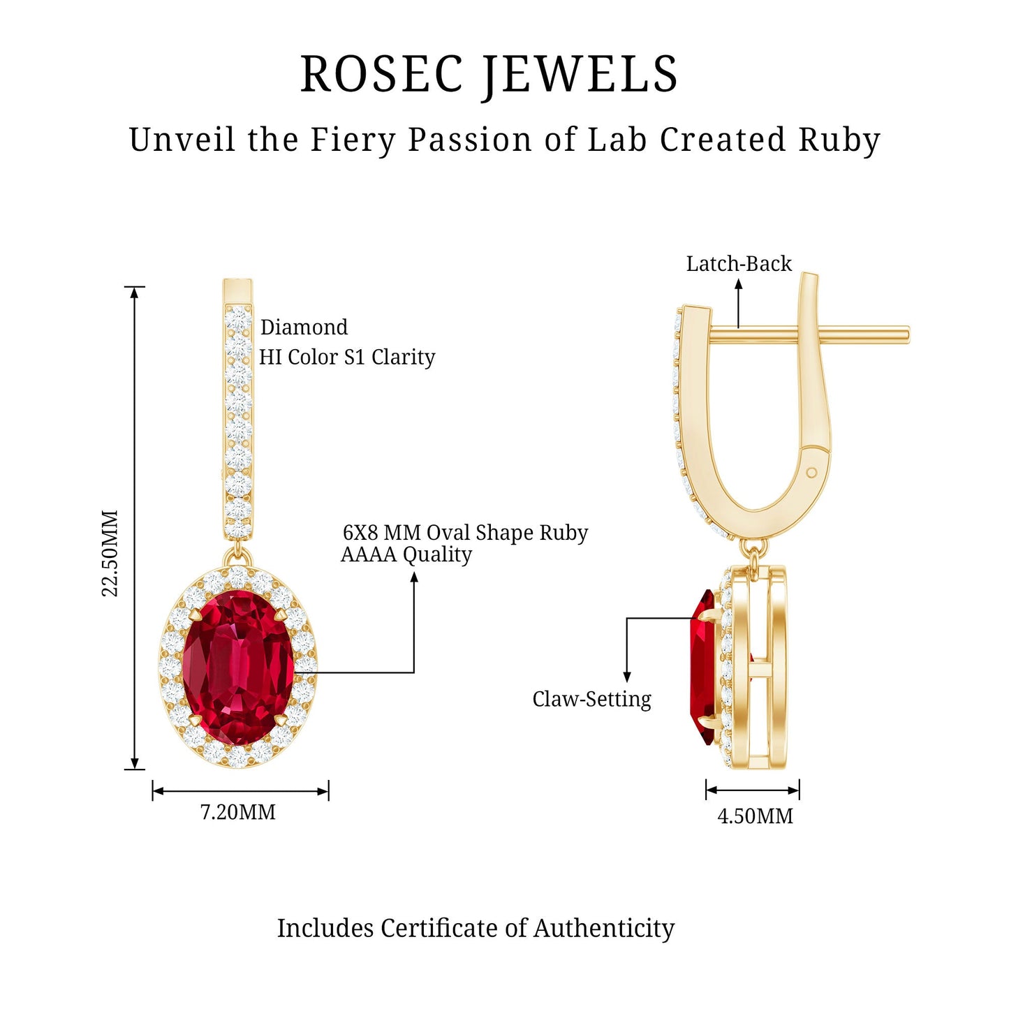 3 Carat Oval Lab Created Ruby Bridal Hoop Earrings with Diamond Halo
