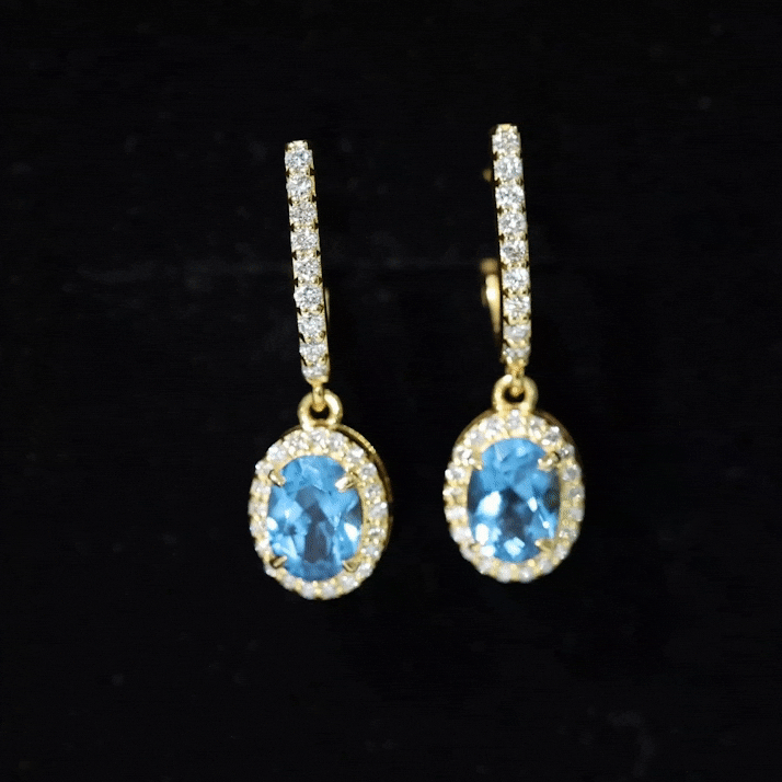 2.2 Carat Oval London Blue Topaz and Diamond Hoop Drop Earrings