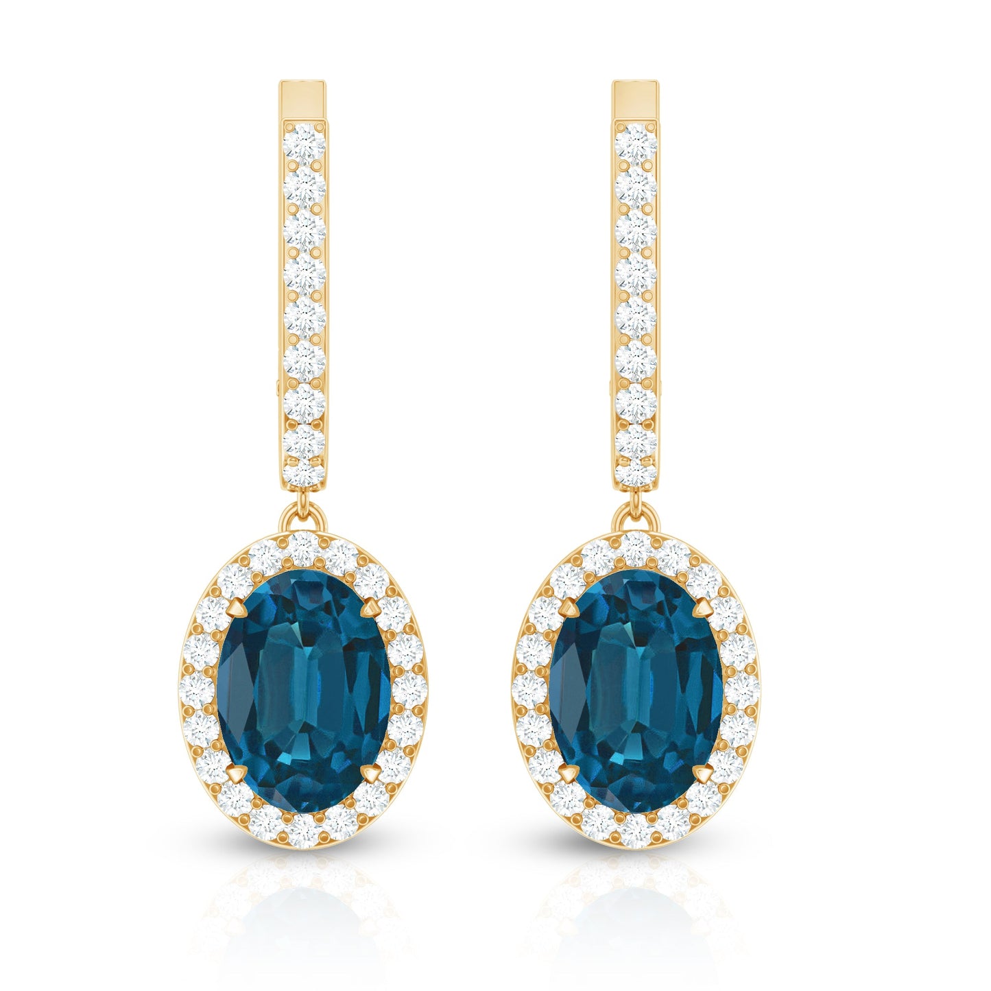 2.2 Carat Oval London Blue Topaz and Diamond Hoop Drop Earrings