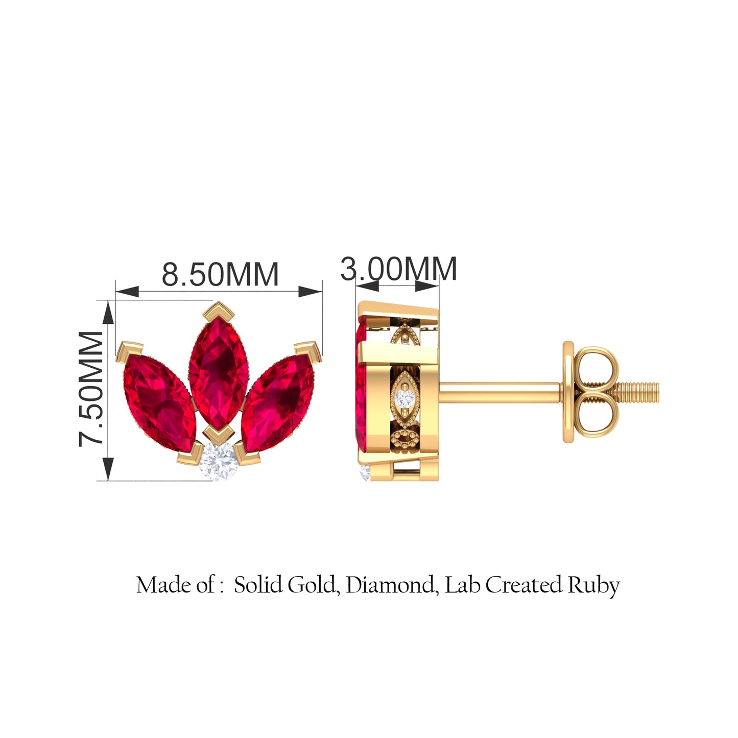 Lab Created Ruby Lotus Stud Earrings with Diamond