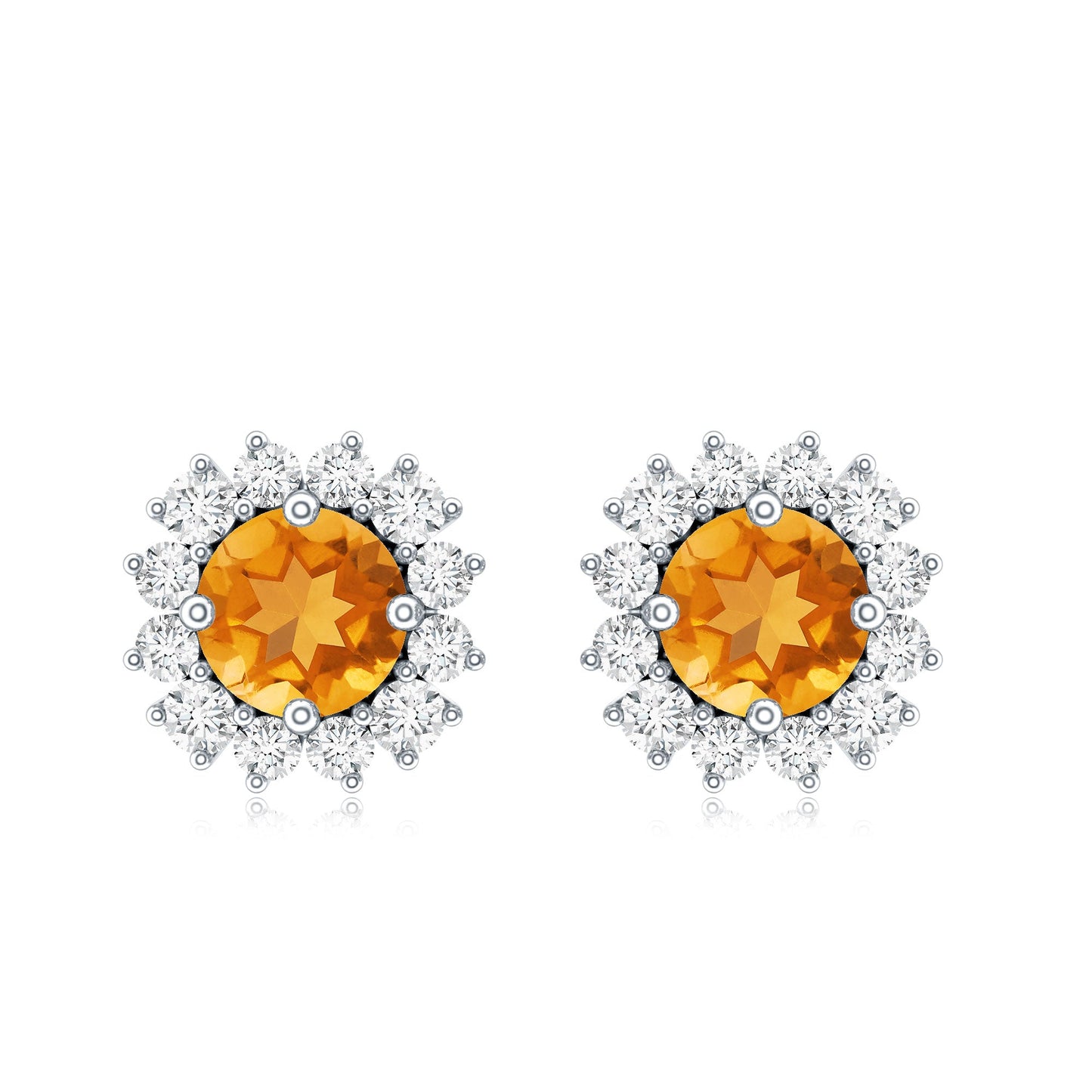 Genuine Citrine Diamond Earrings with Screw Back