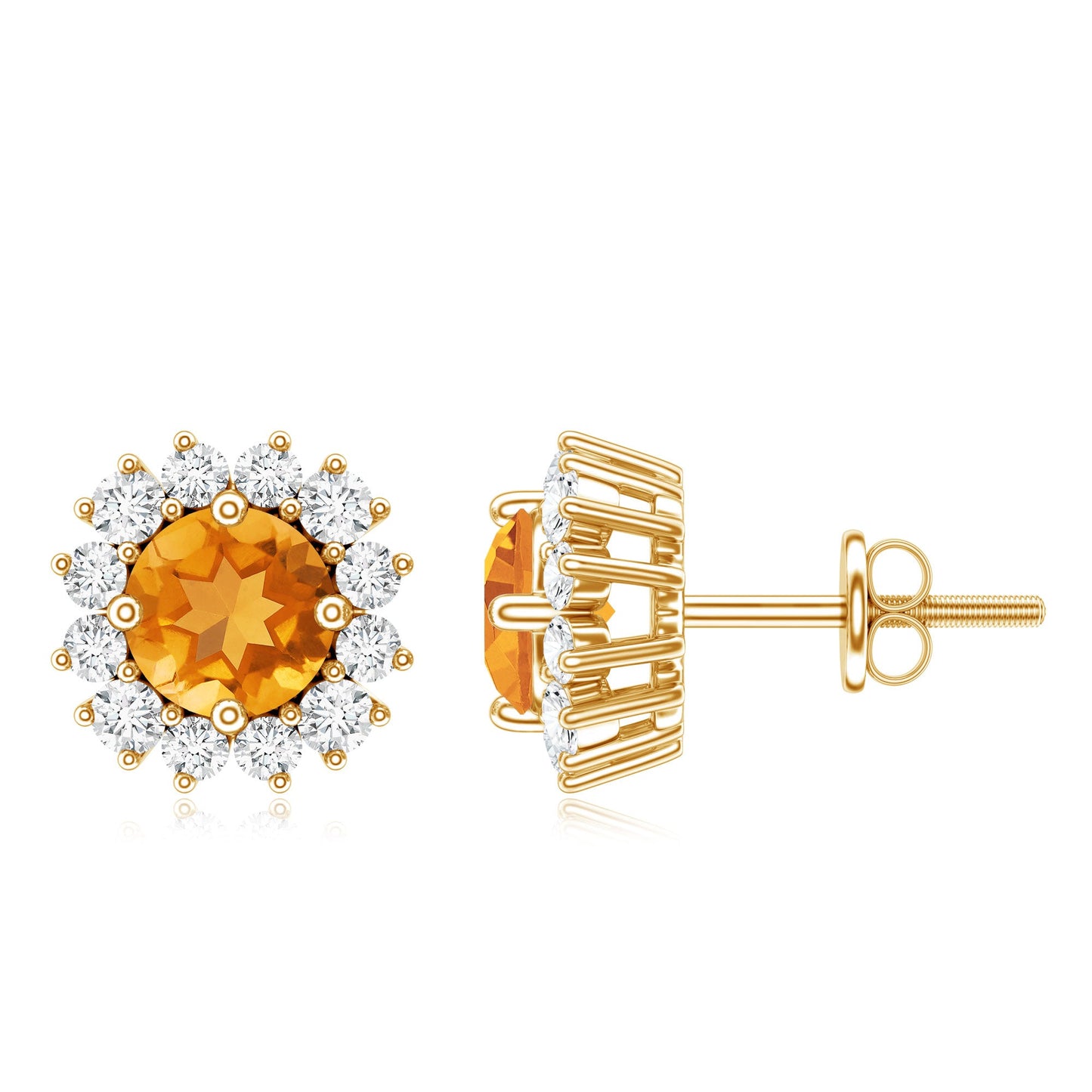 Genuine Citrine Diamond Earrings with Screw Back