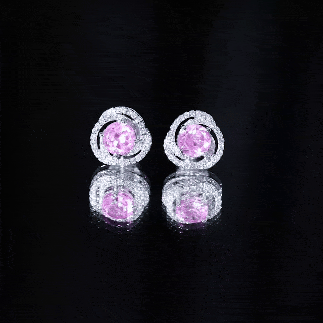 2 Carat Lab Created Pink Sapphire and Diamond Swirl Stud Earrings
