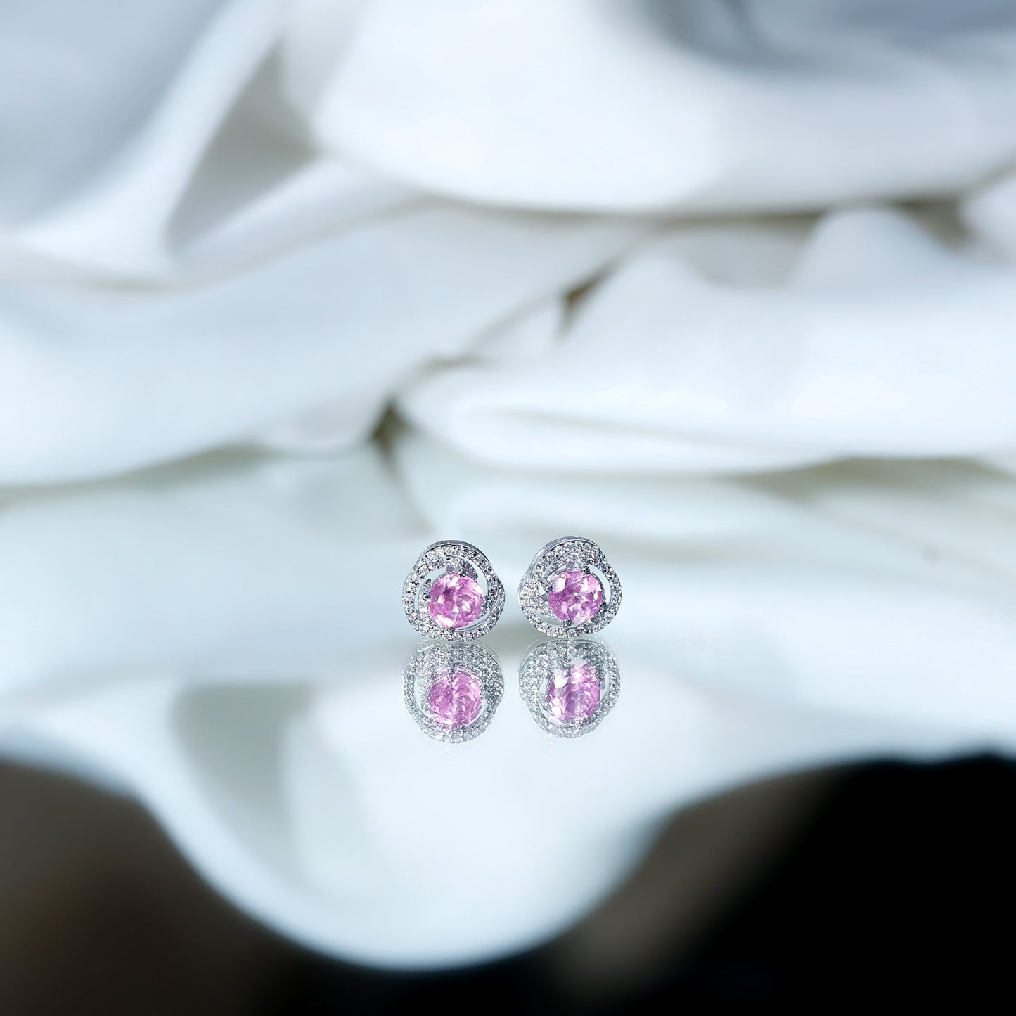 2 Carat Lab Created Pink Sapphire and Diamond Swirl Stud Earrings