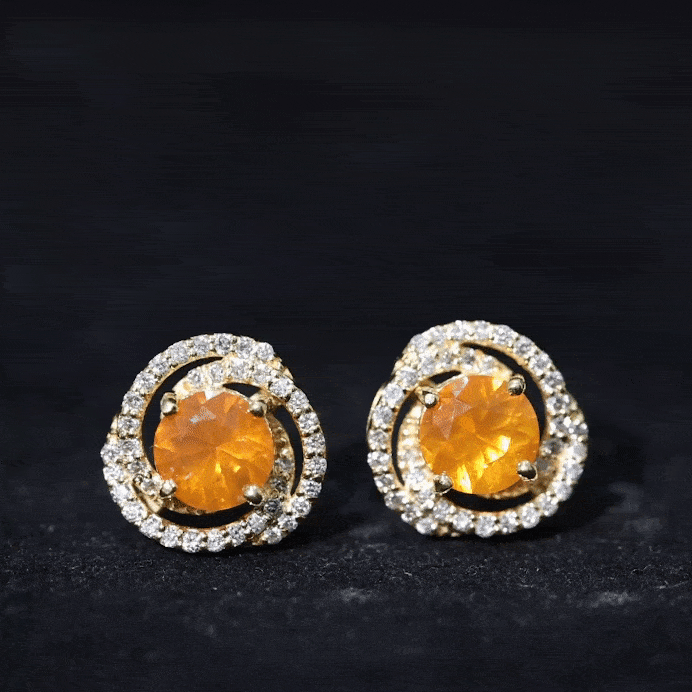 Real Fire Opal and Diamond Big Stud Earrings