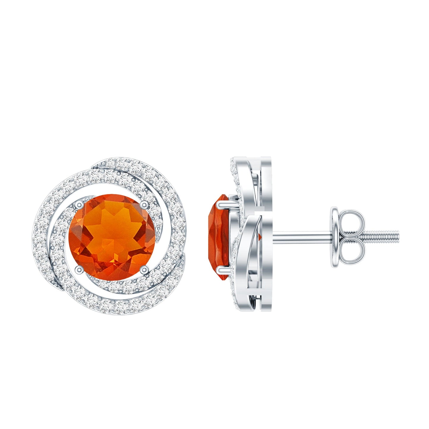 Real Fire Opal and Diamond Big Stud Earrings