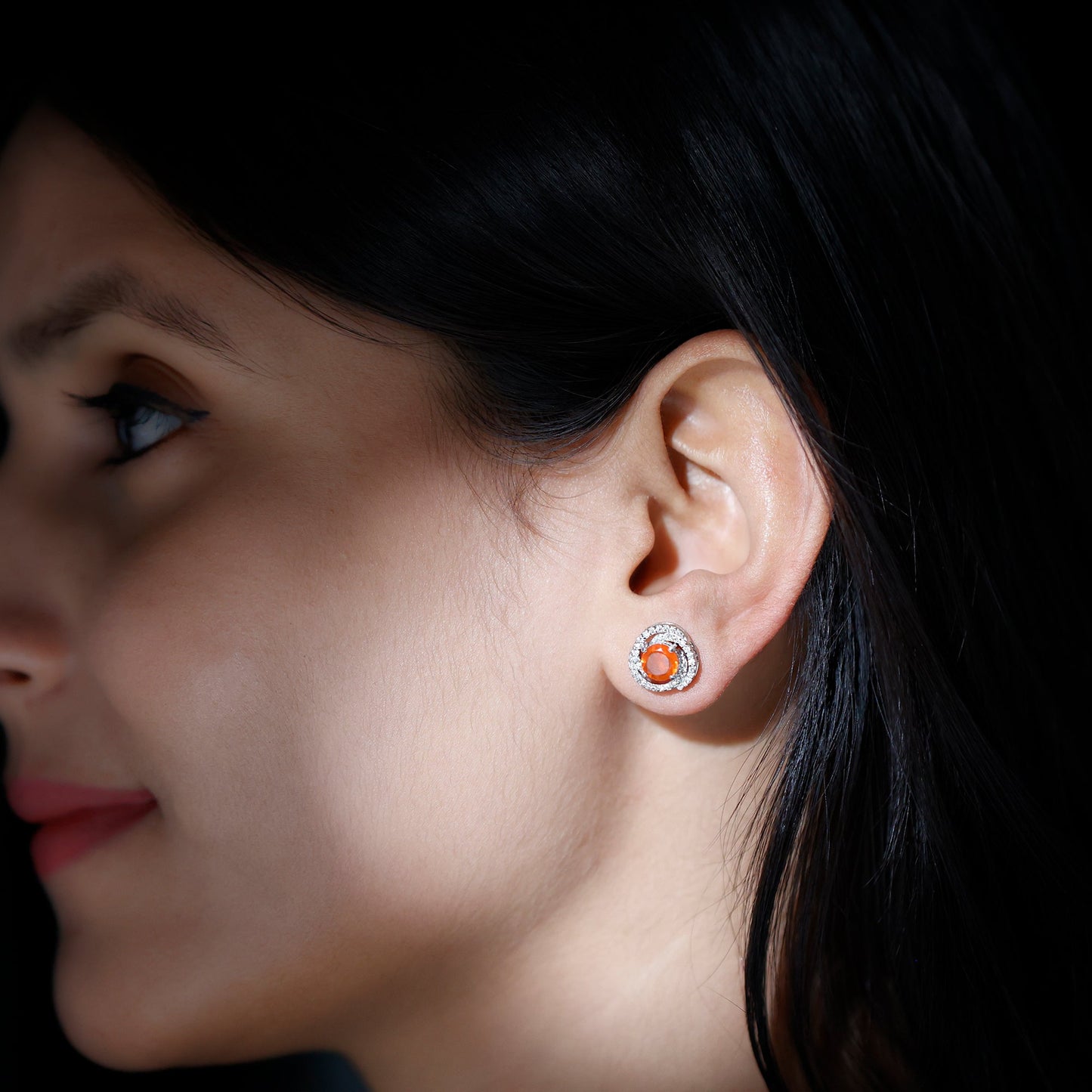 Real Fire Opal and Diamond Big Stud Earrings