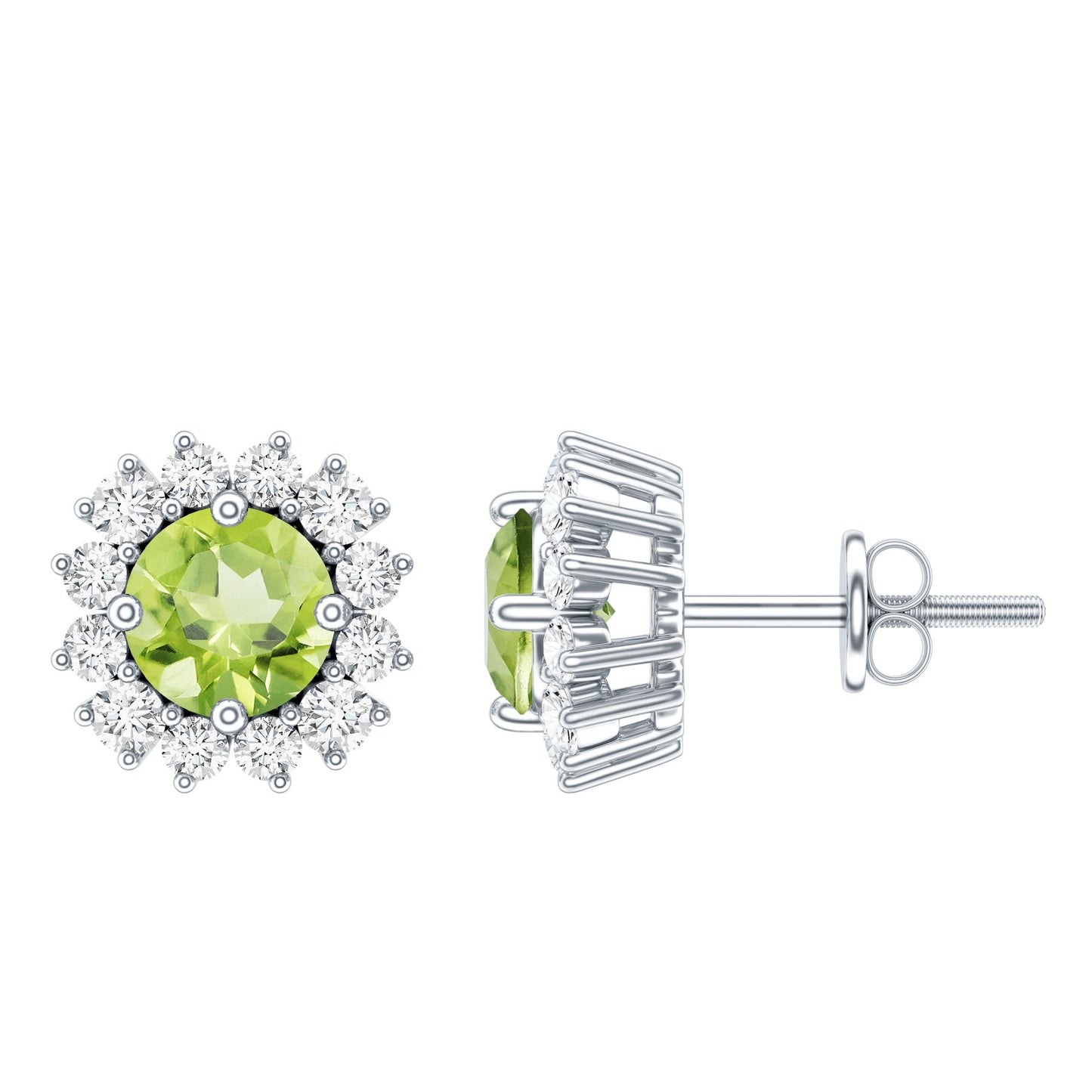 Natural 1 Carat Peridot Earrings with Diamond Halo for Women