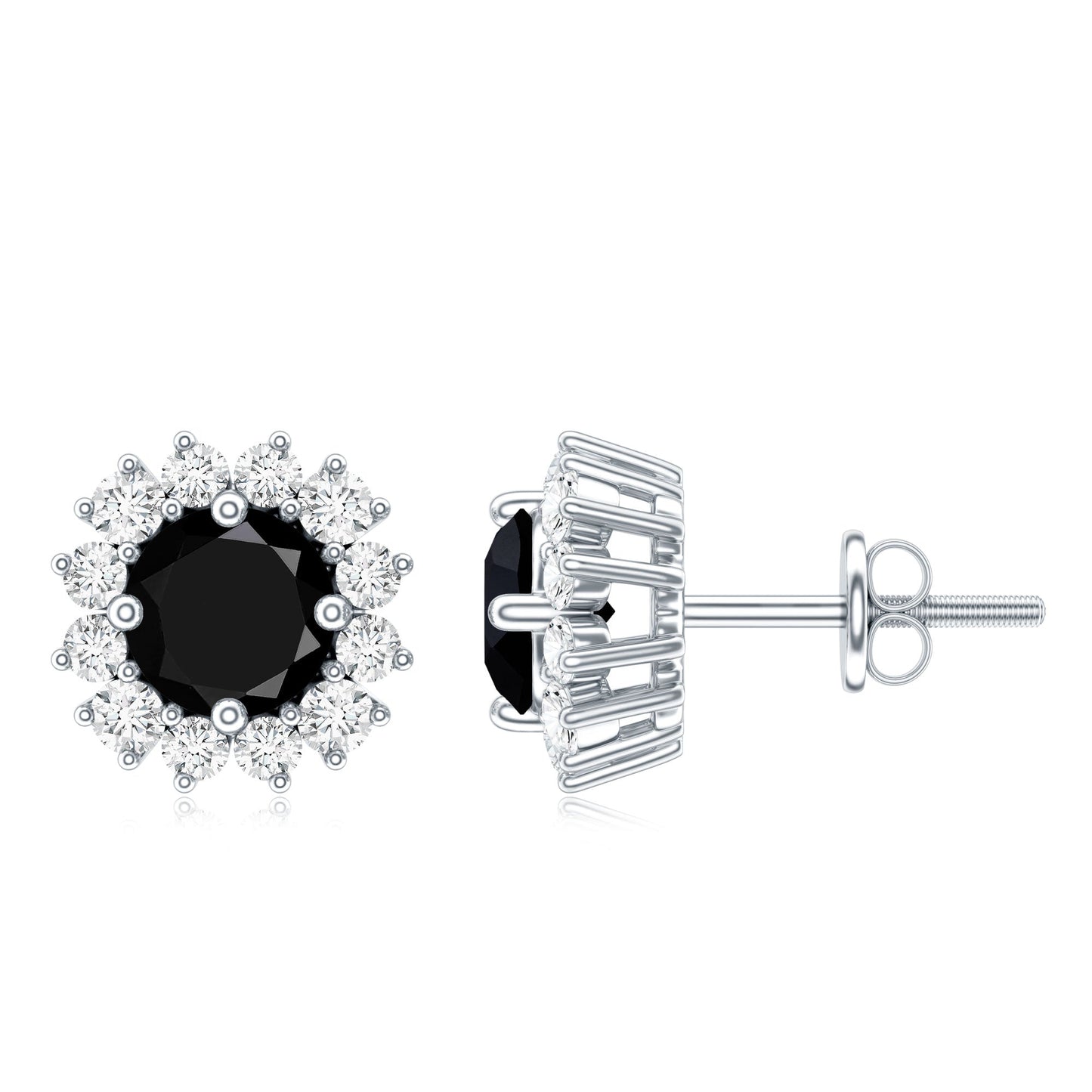 Natural Black Spinel Diamond Stud Earrings with Screw Back