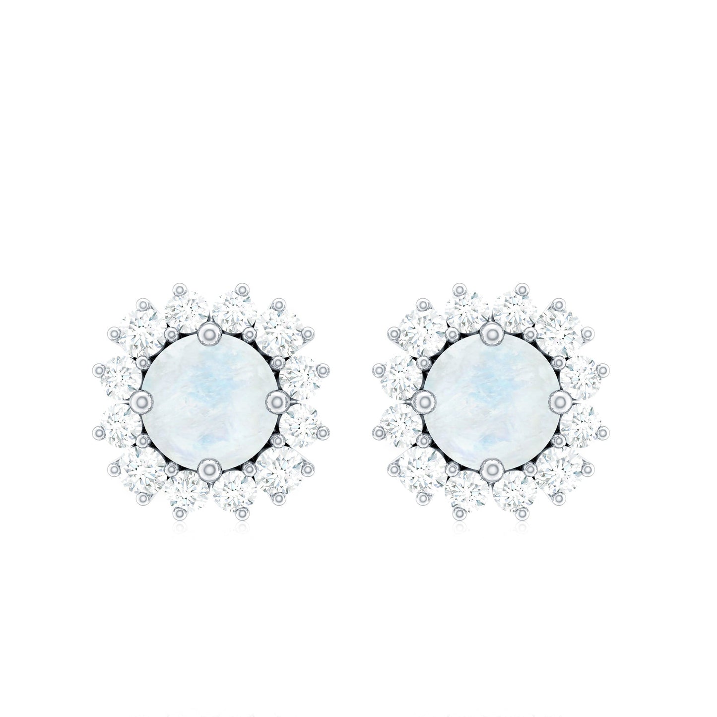 Genuine 0.7 Carat Moonstone Stud Earrings with Diamond Halo