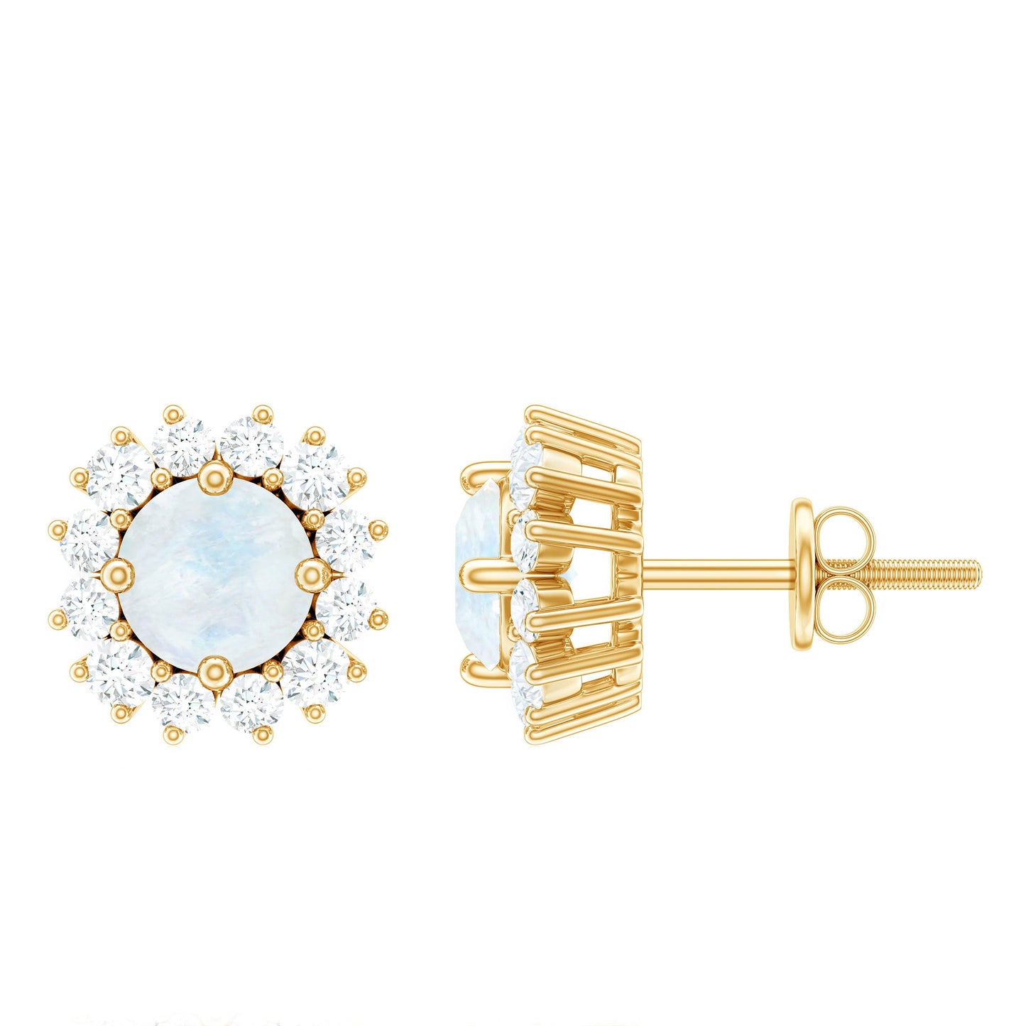 Genuine 0.7 Carat Moonstone Stud Earrings with Diamond Halo