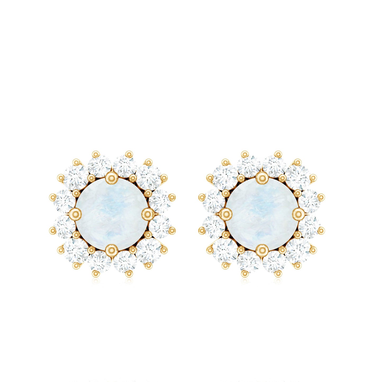 Genuine 0.7 Carat Moonstone Stud Earrings with Diamond Halo