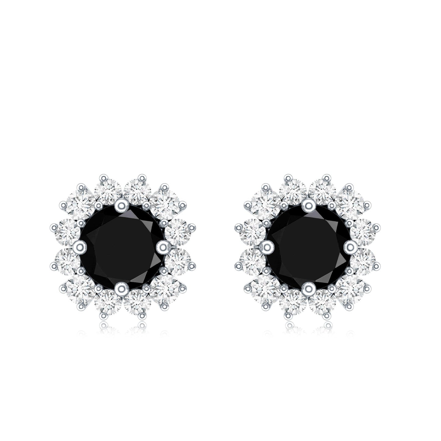 Round Lab Created Black and White Diamond Halo Stud Earrings