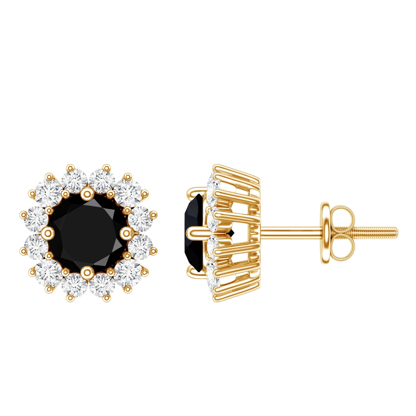 Round Lab Created Black and White Diamond Halo Stud Earrings