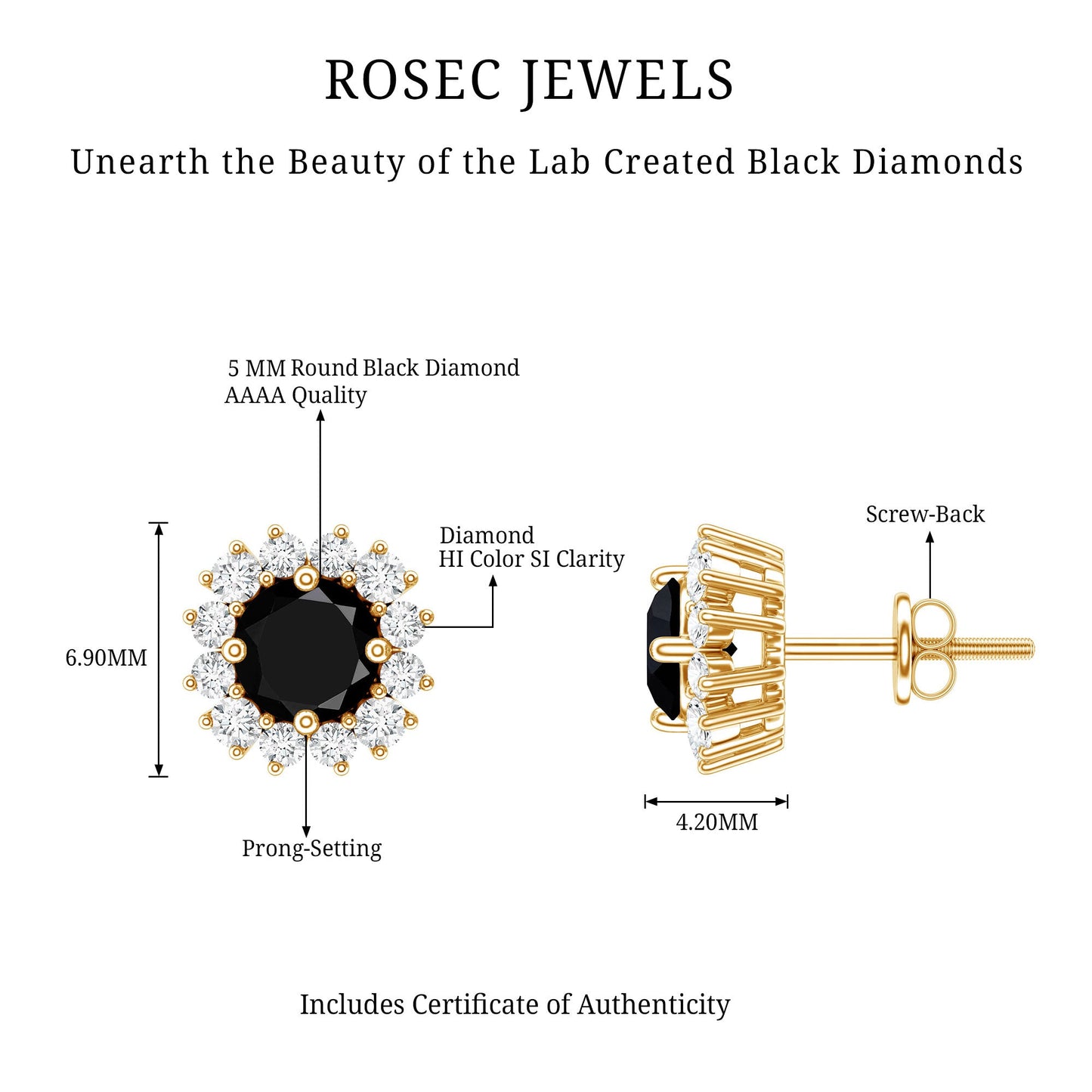 Round Lab Created Black and White Diamond Halo Stud Earrings