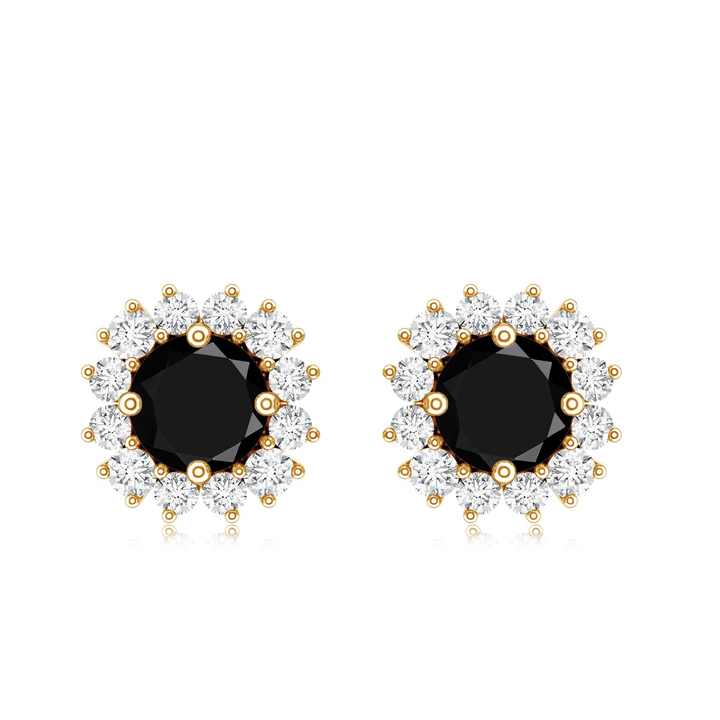 Round Lab Created Black and White Diamond Halo Stud Earrings