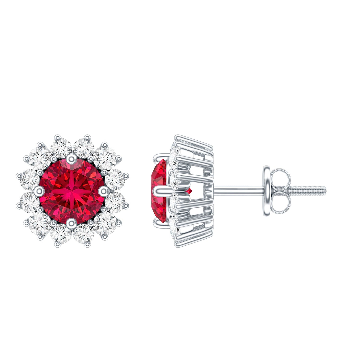 Lab Created Ruby and Diamond Everyday Stud Earrings for Women