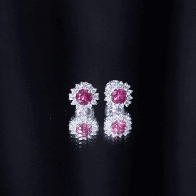 Genuine Pink Tourmaline and Diamond Halo Stud Earrings