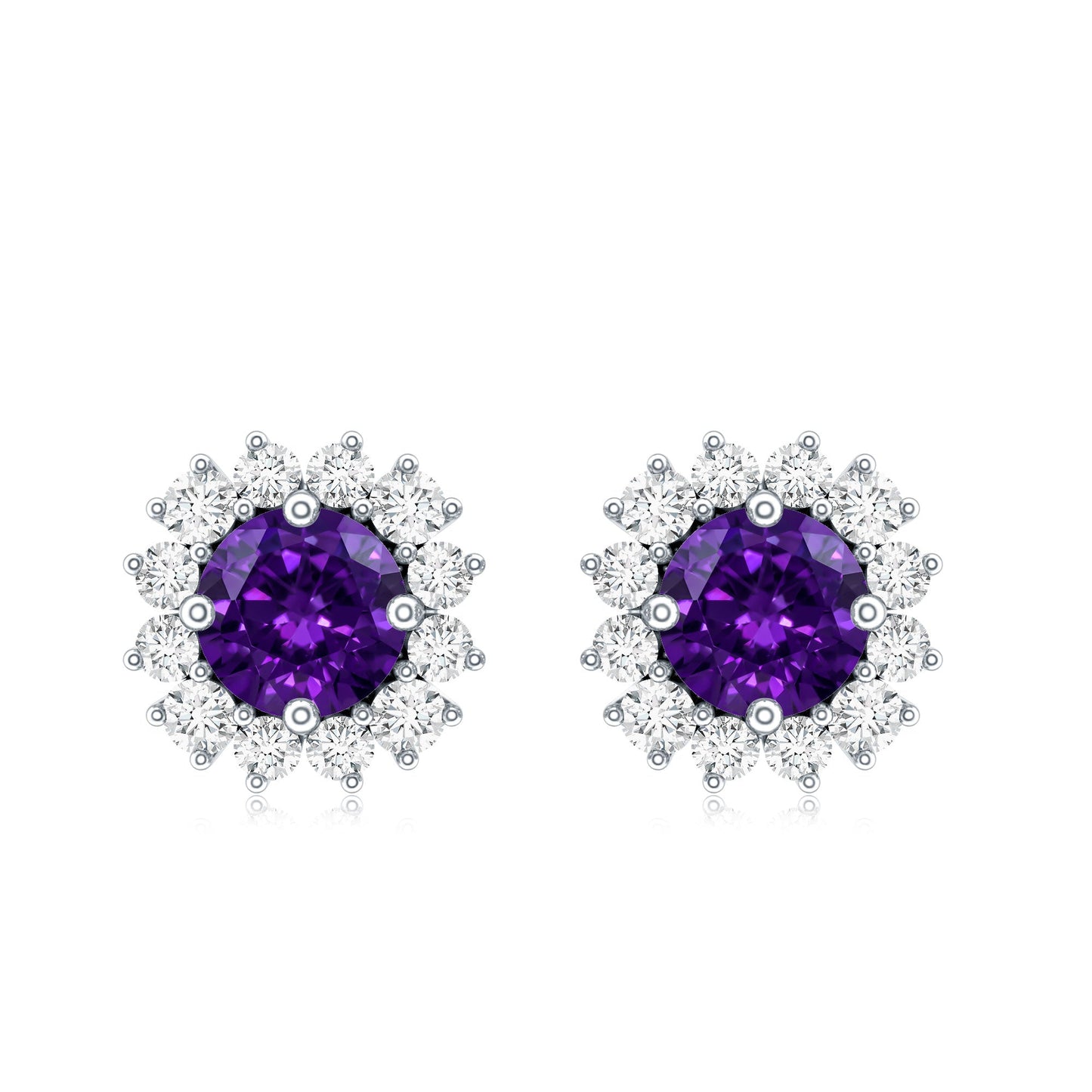 Classic Amethyst Stud Earrings with Diamond Halo