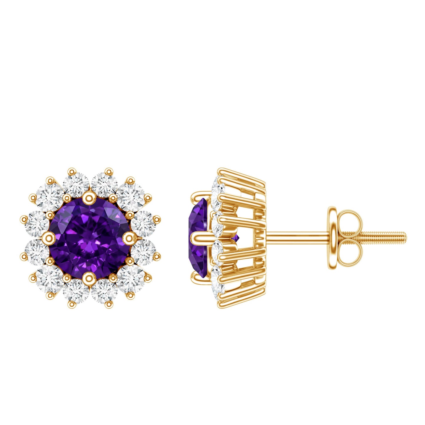 Classic Amethyst Stud Earrings with Diamond Halo