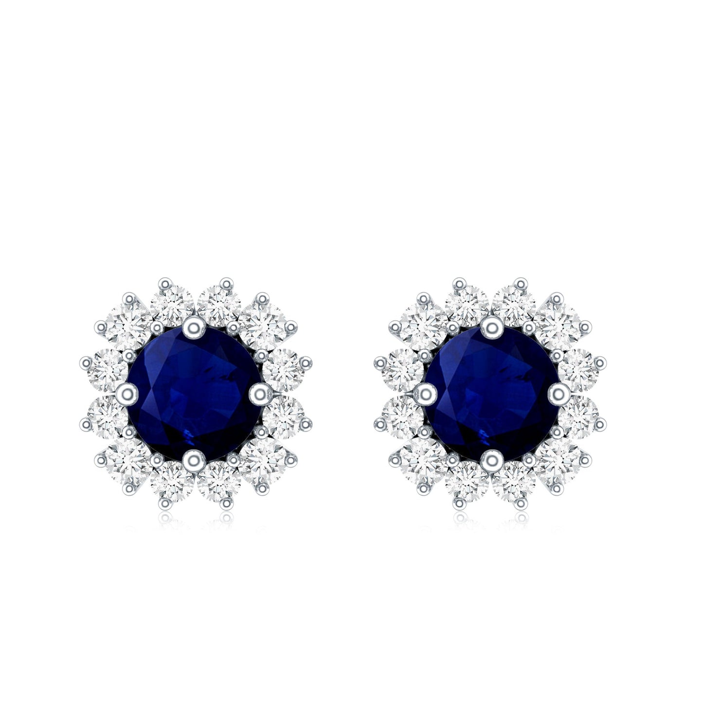 Genuine Blue Sapphire Diamond Earrings with Screw Back