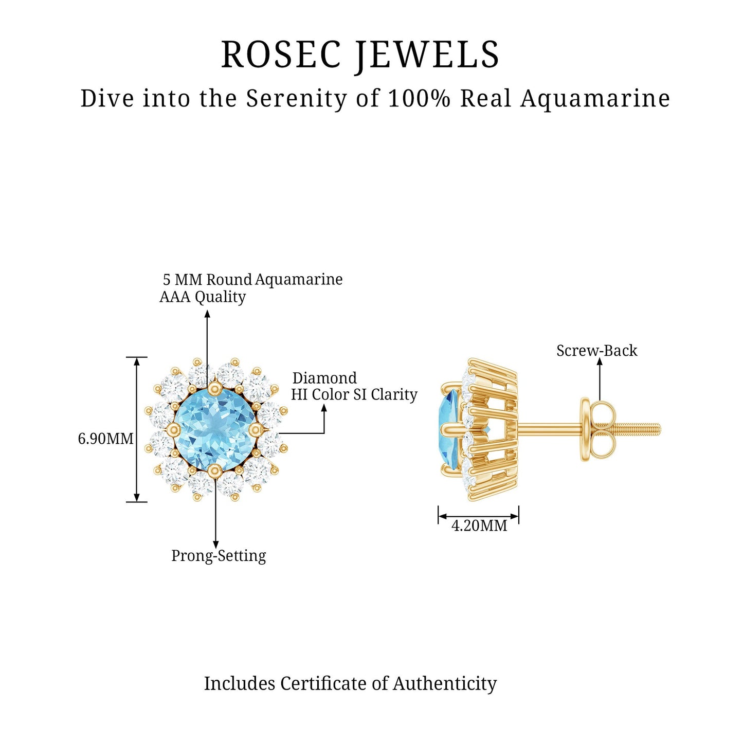 Certified Aquamarine and Diamond Halo Stud Earrings