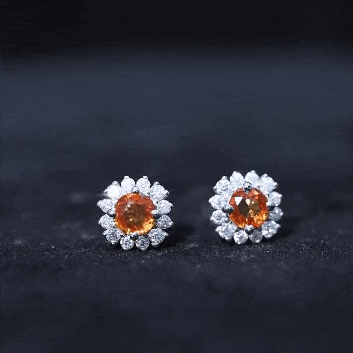 Lab Created Orange Sapphire and Diamond Stud Earrings
