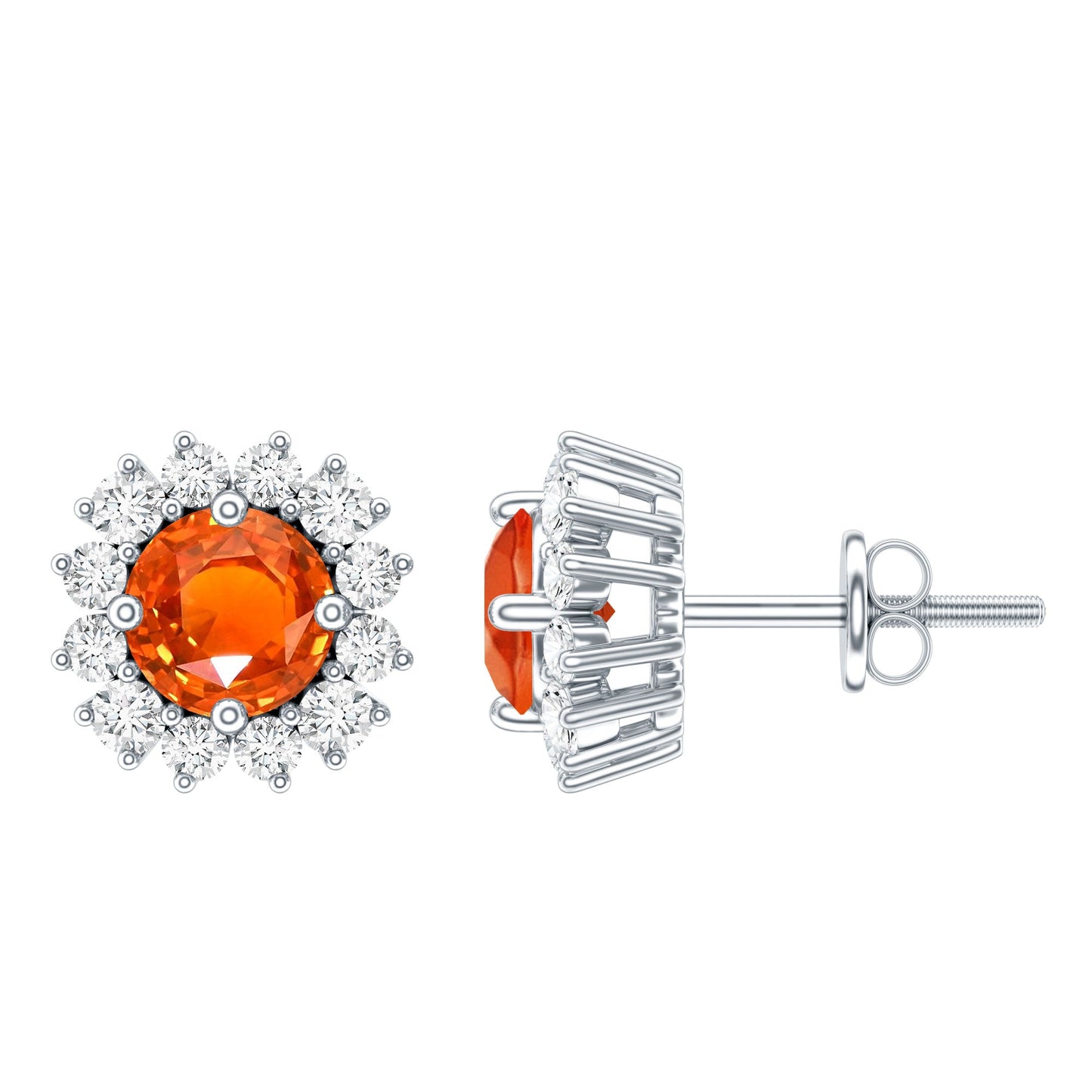 Lab Created Orange Sapphire and Diamond Stud Earrings