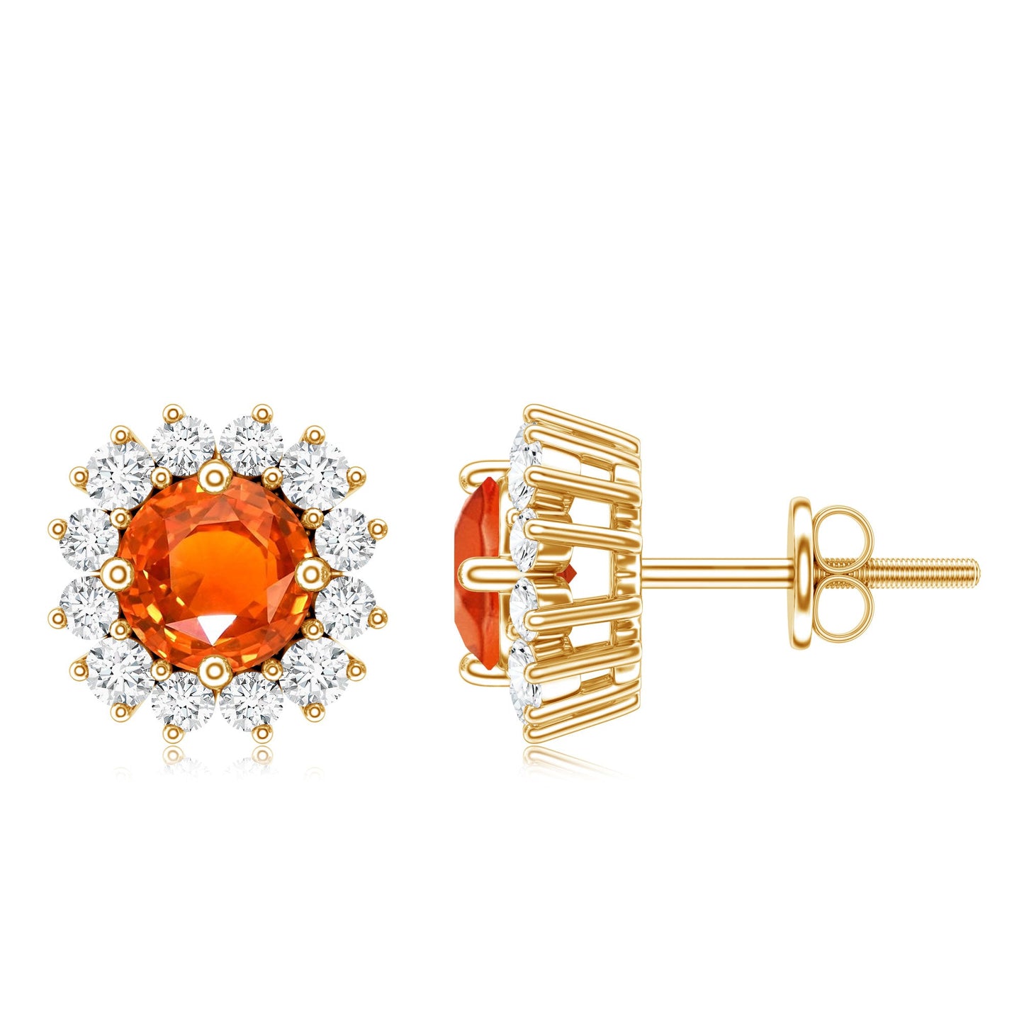 Lab Created Orange Sapphire and Diamond Stud Earrings