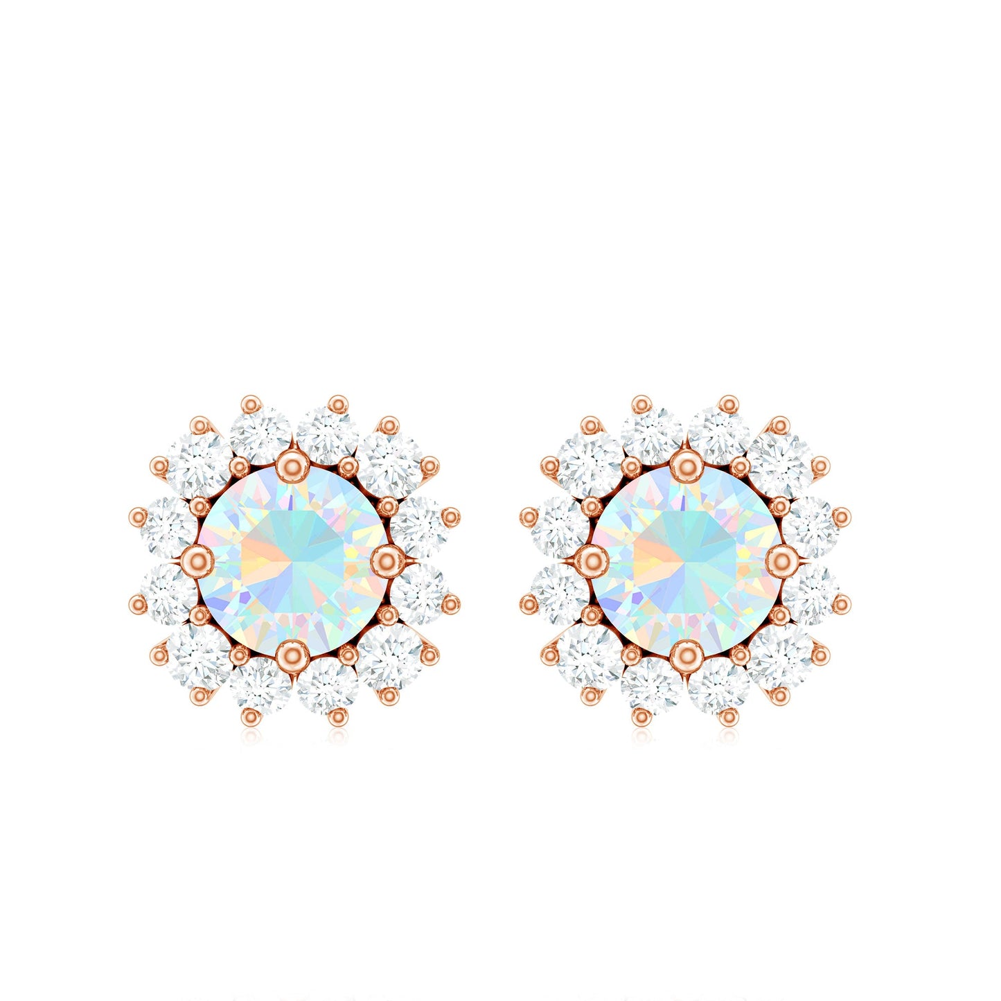 1 CT Ethiopian Opal and Diamond Halo Stud Earrings