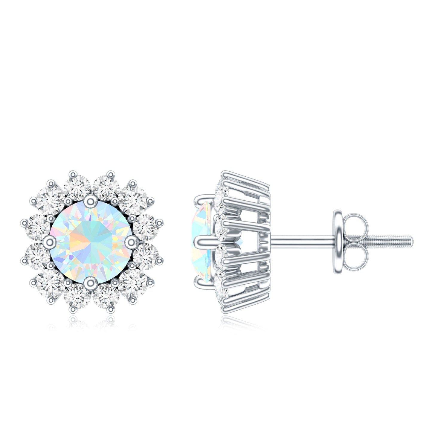 1 CT Ethiopian Opal and Diamond Halo Stud Earrings