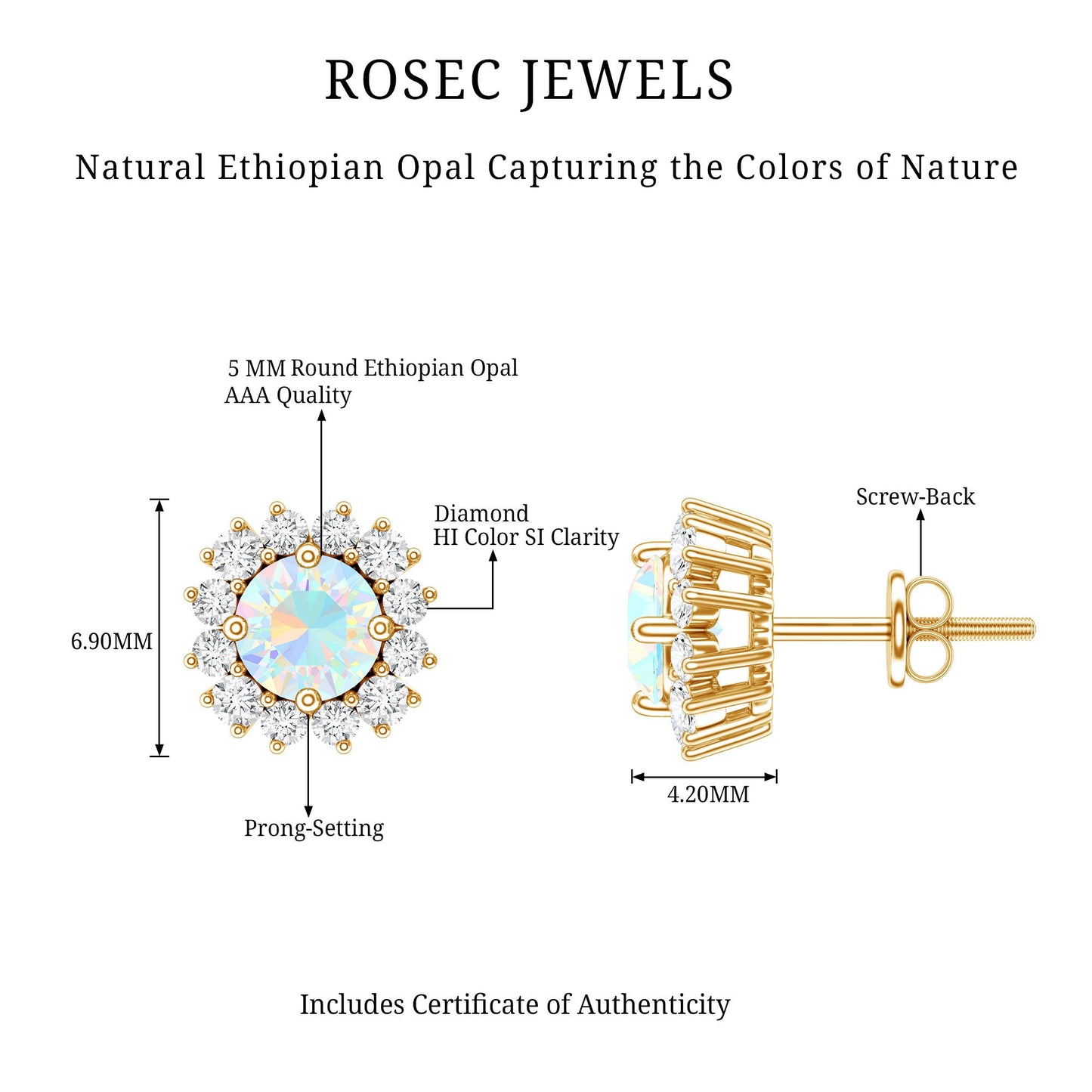 1 CT Ethiopian Opal and Diamond Halo Stud Earrings