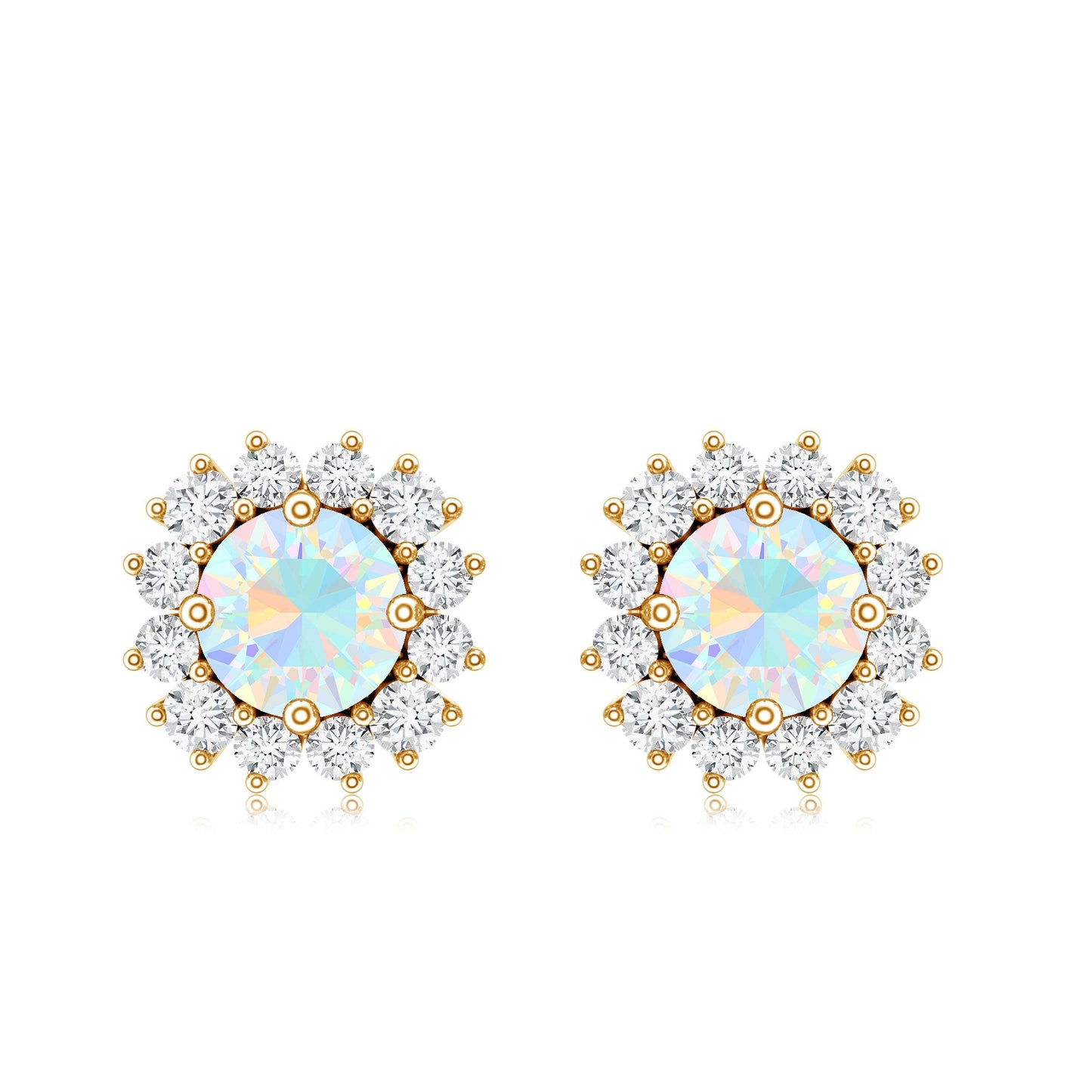1 CT Ethiopian Opal and Diamond Halo Stud Earrings