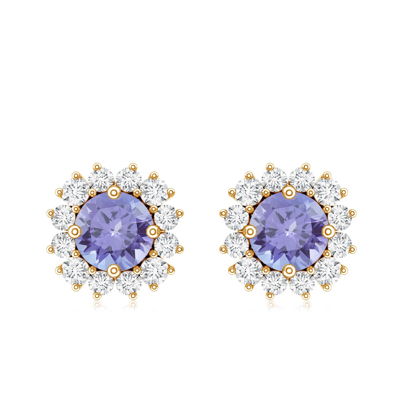 Natural 1 Carat Tanzanite Stud Earrings with Diamond Halo