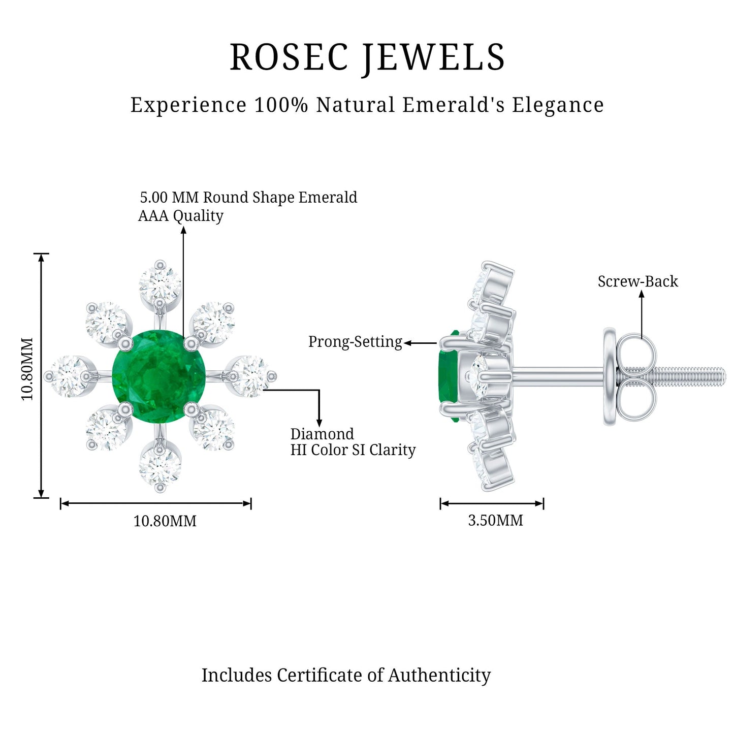 Natural Emerald Diamond Flower Earrings with Certificate