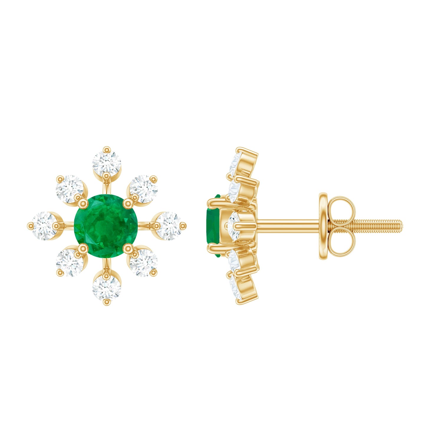 Natural Emerald Diamond Flower Earrings with Certificate