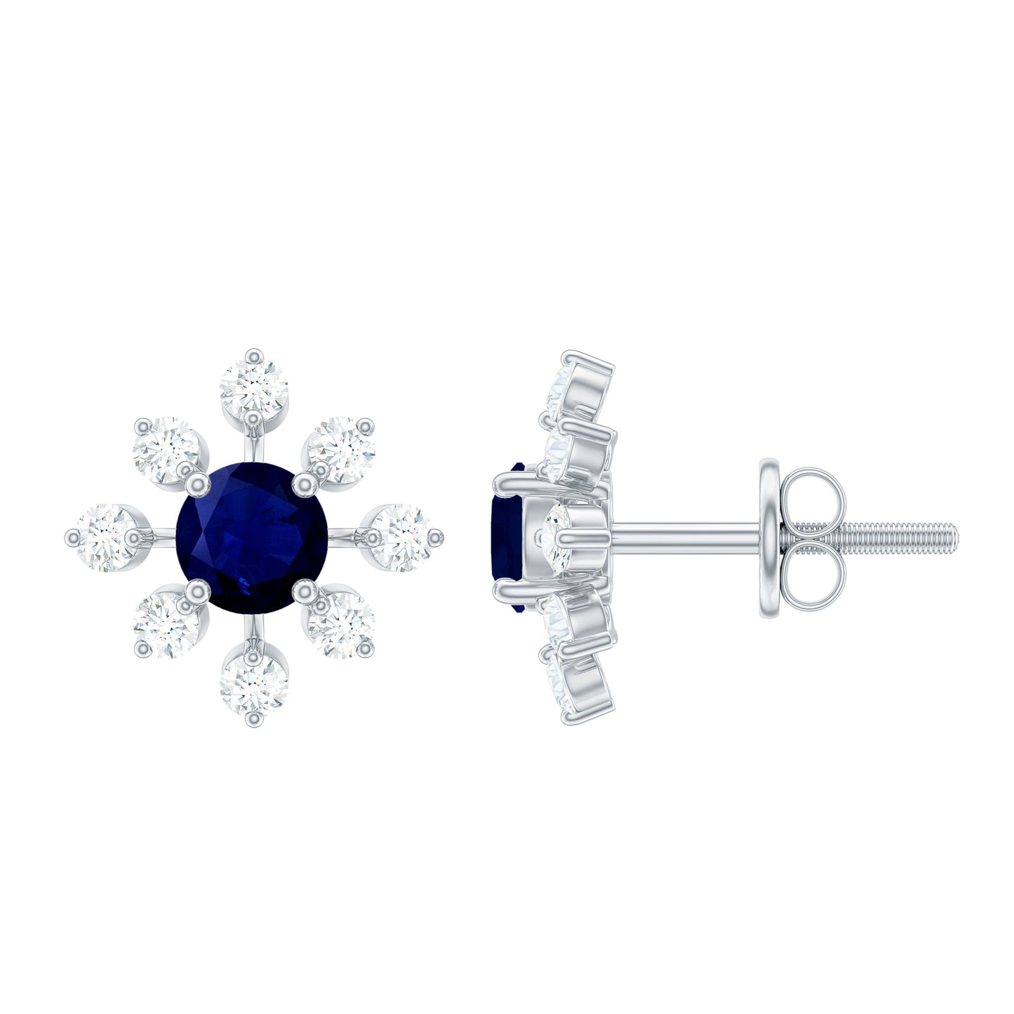 Real Blue Sapphire Snowflake Earrings with Diamond
