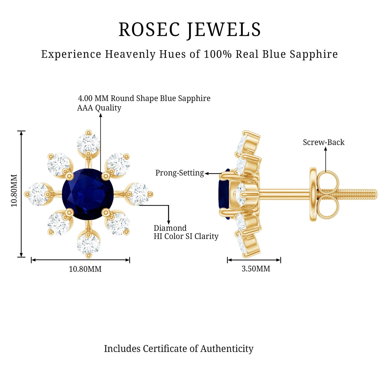 Real Blue Sapphire Snowflake Earrings with Diamond