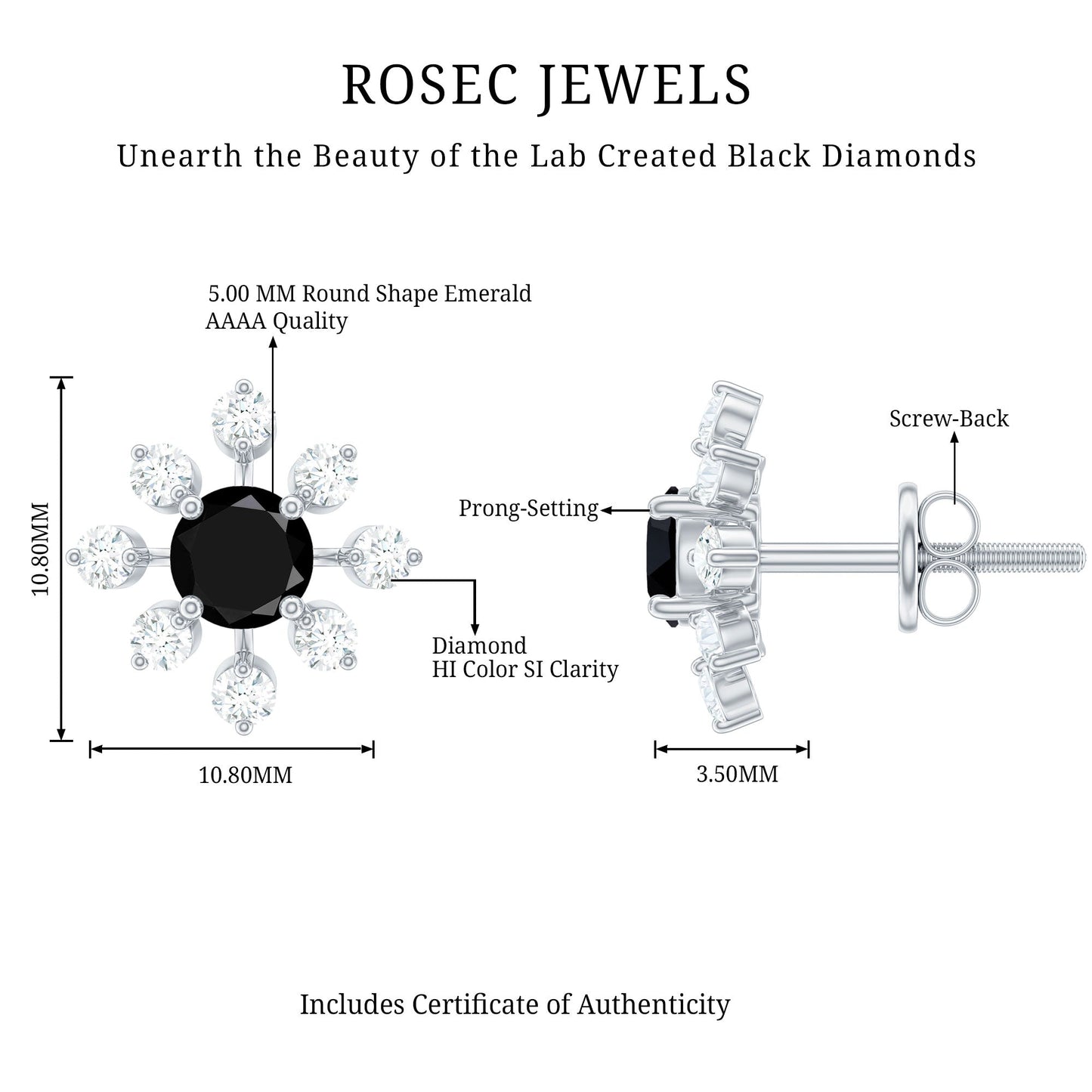 Lab Created Black and White Diamond Flower Stud Earrings