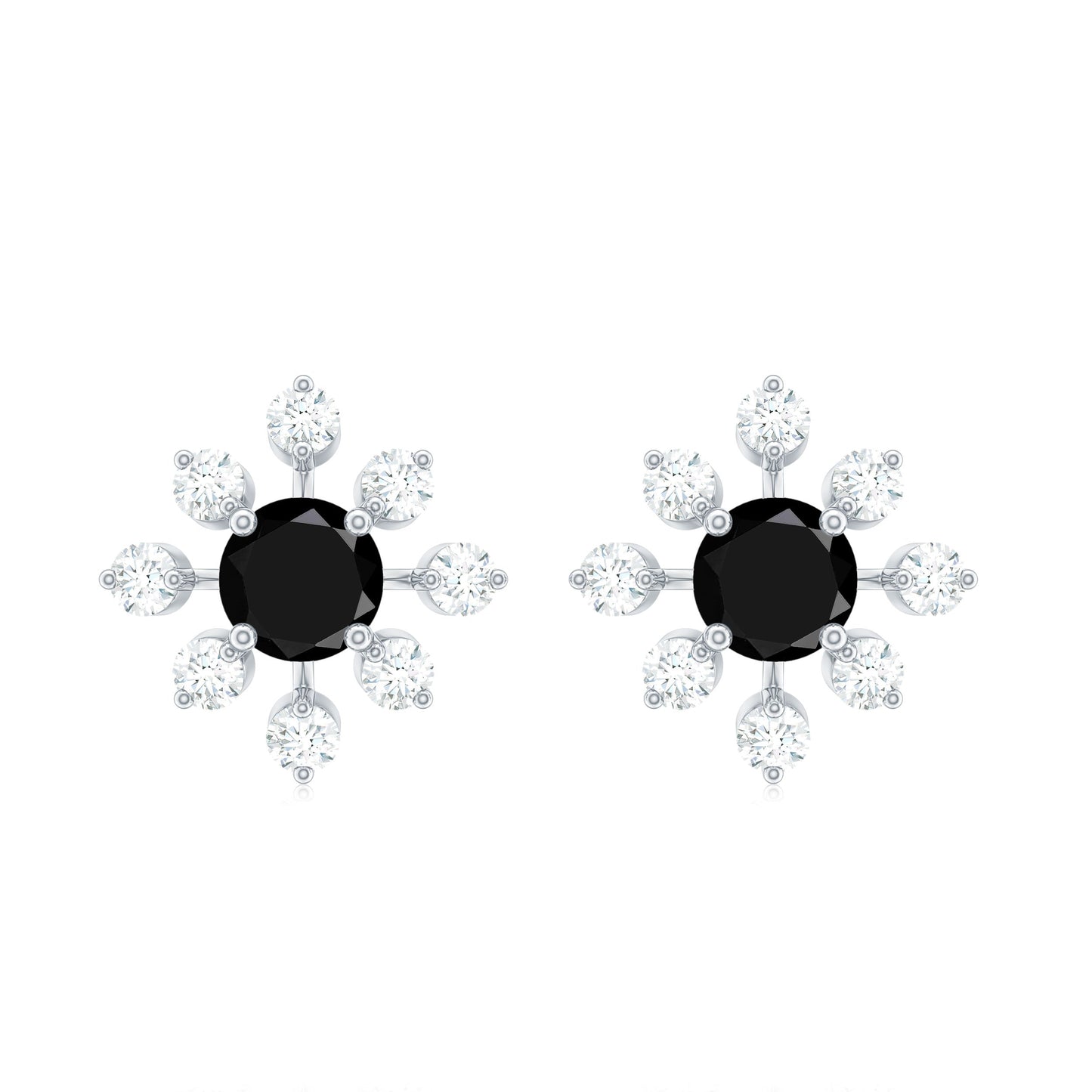 Lab Created Black and White Diamond Flower Stud Earrings