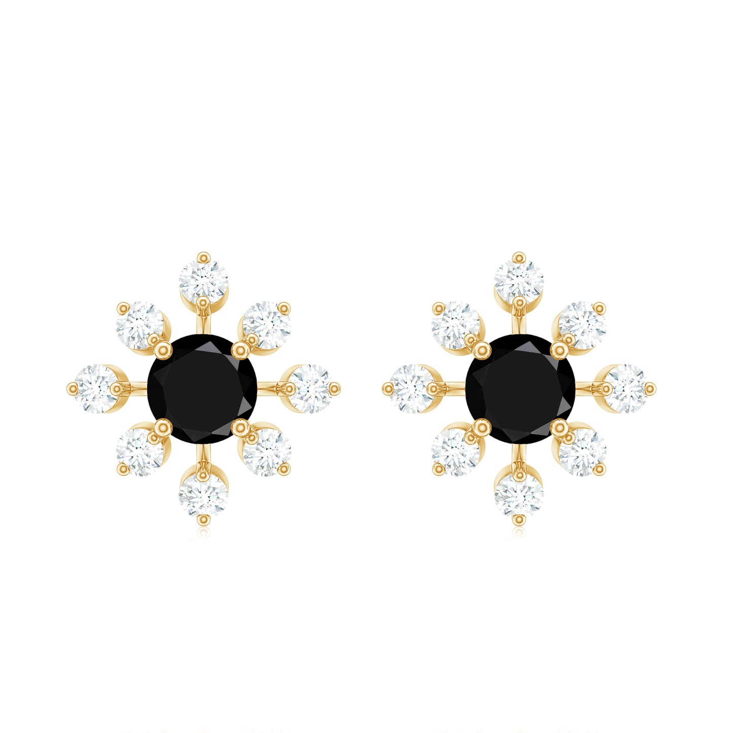 Lab Created Black and White Diamond Flower Stud Earrings
