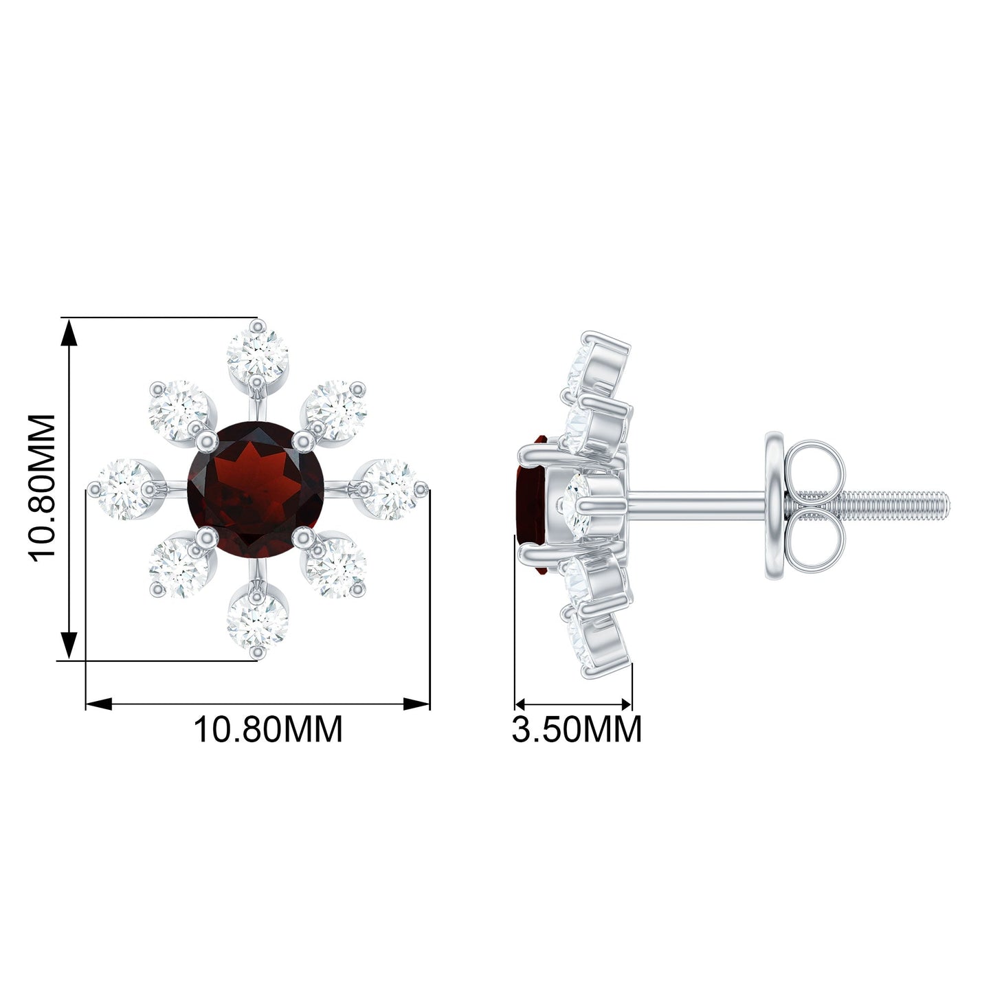 Natural Garnet and Diamond Flower Stud Earrings