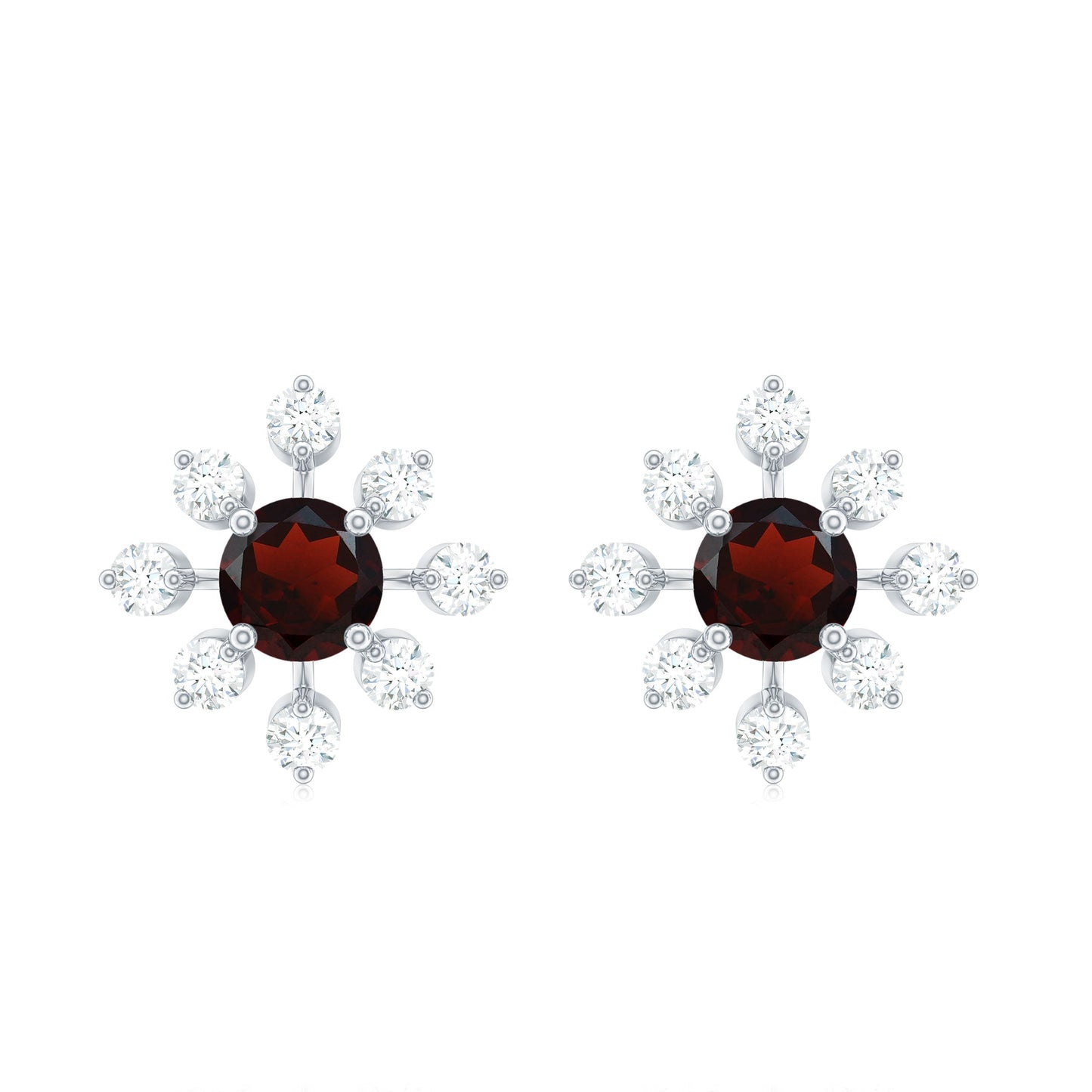 Natural Garnet and Diamond Flower Stud Earrings