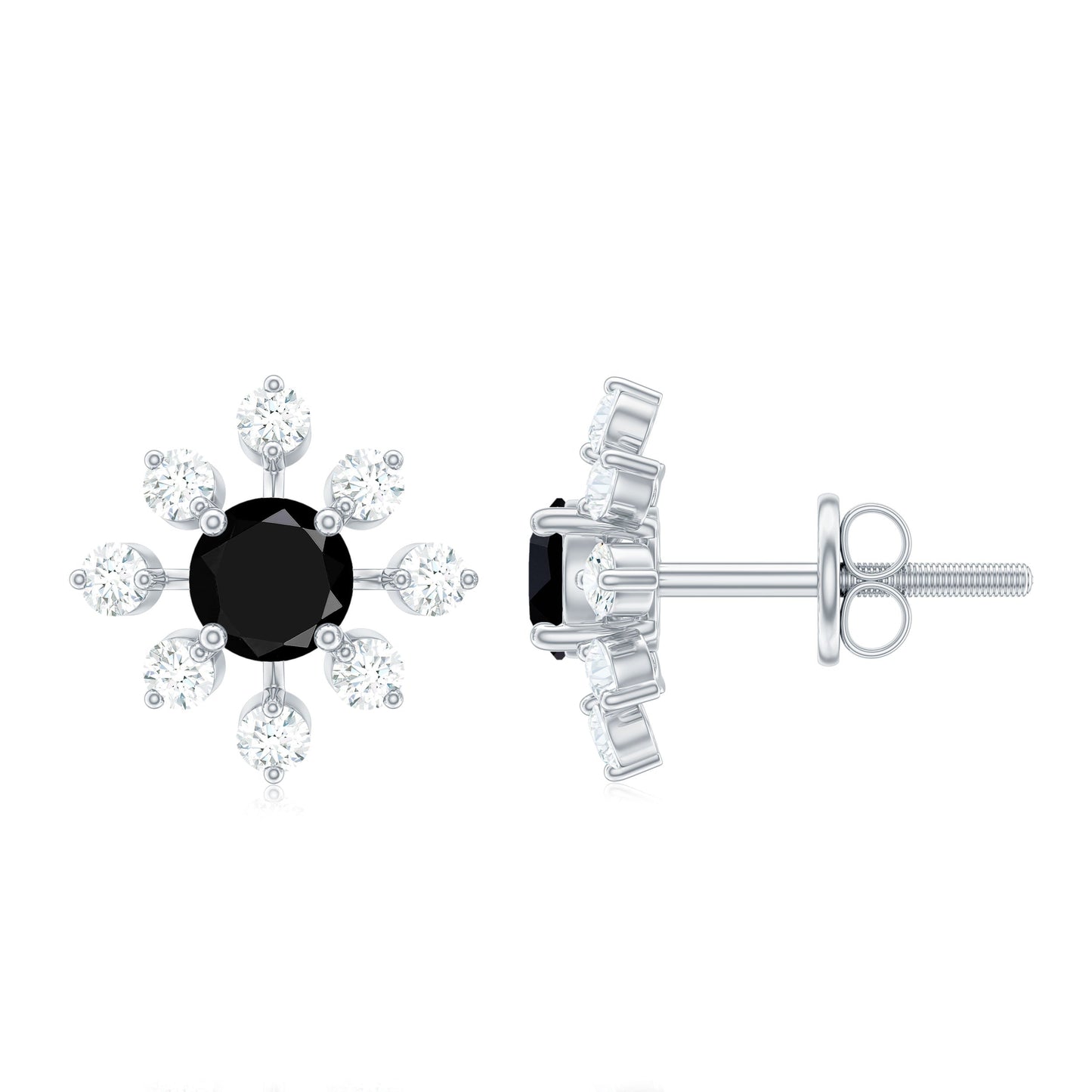 Certified Natural Black Spinel Snowflake Earrings with Diamond