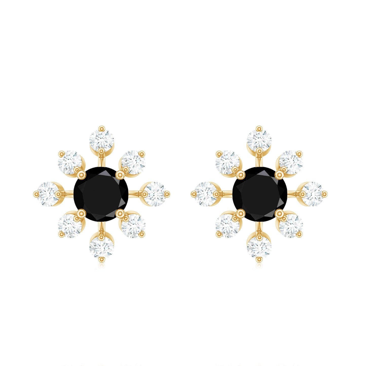 Certified Natural Black Spinel Snowflake Earrings with Diamond