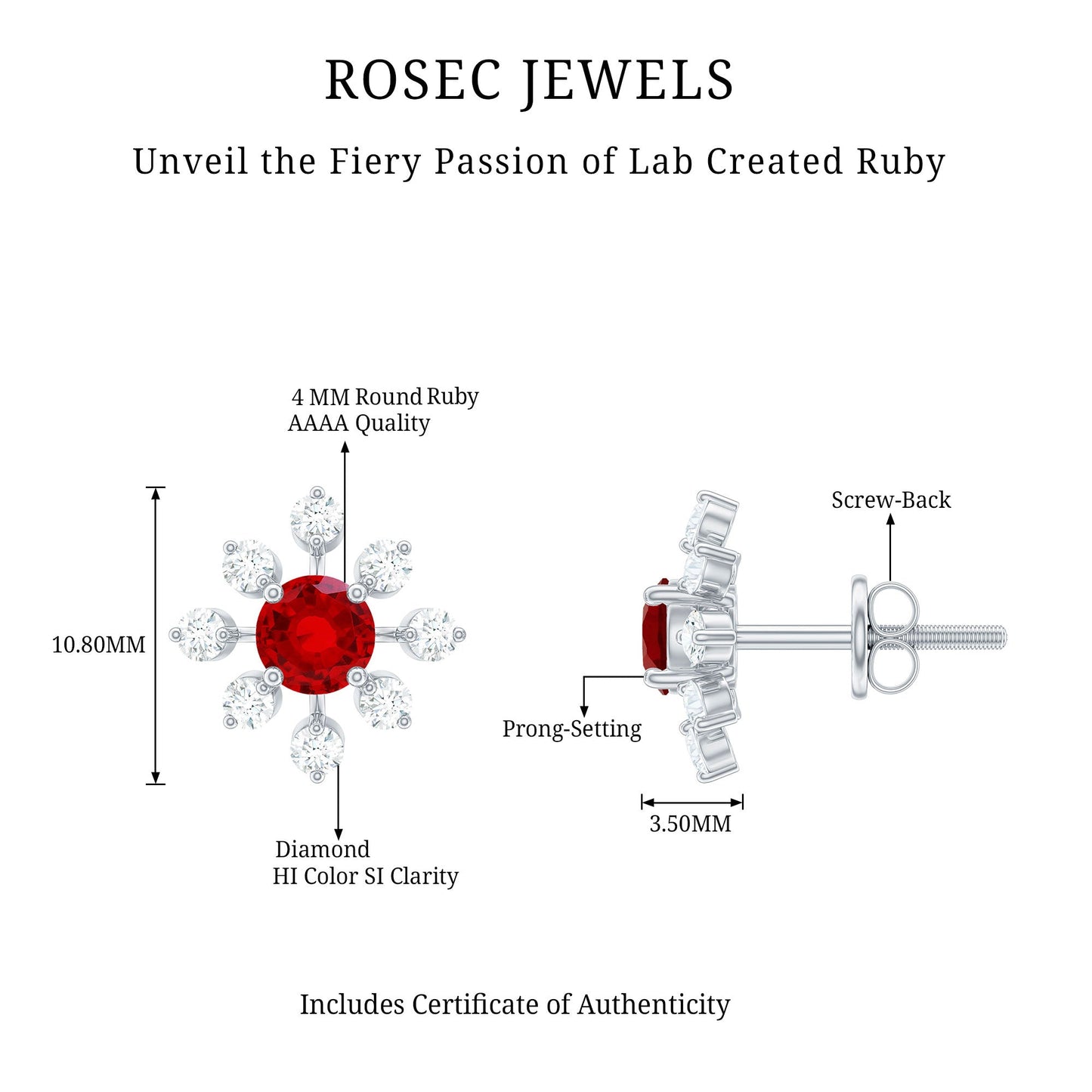 Lab Created Ruby and Diamond Flower Stud Earrings