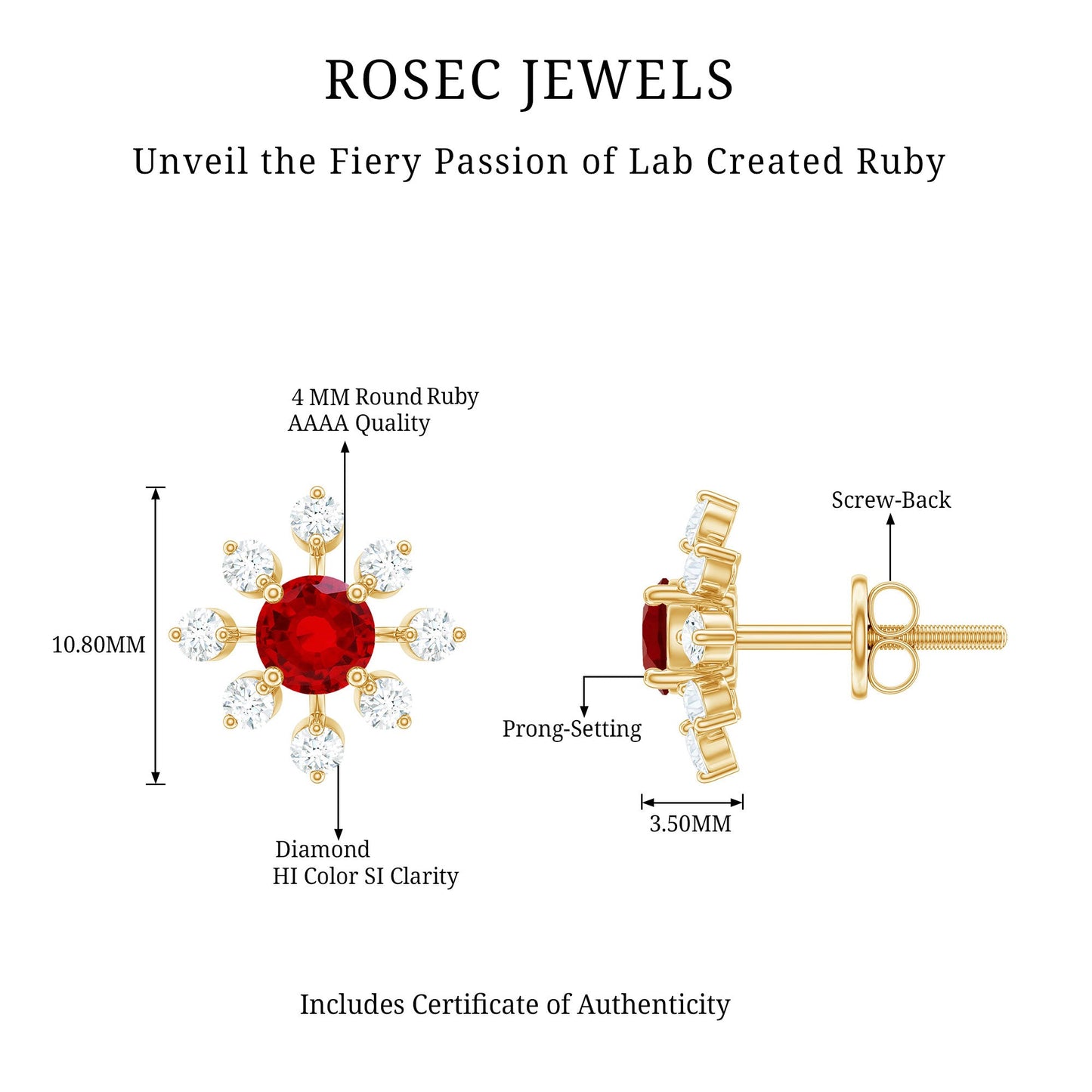 Lab Created Ruby and Diamond Flower Stud Earrings