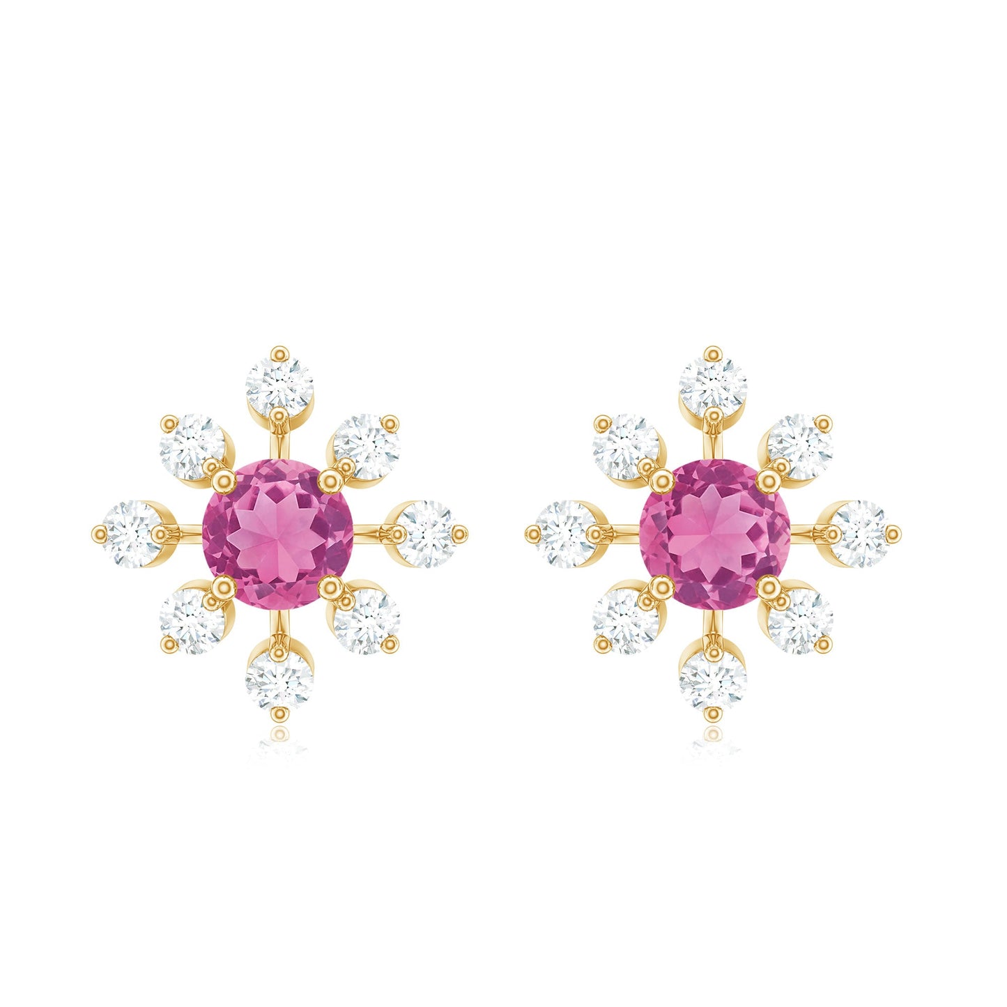 Natural Pink Tourmaline Flower Stud Earrings with Diamond