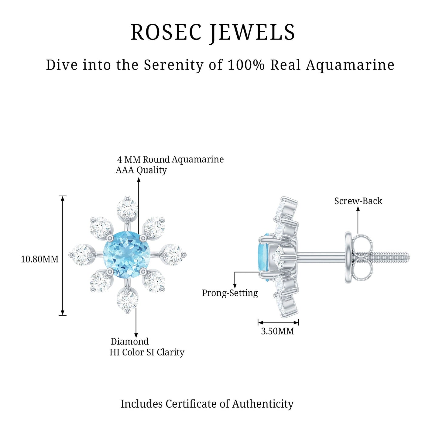 Certified Real Aquamarine Snowflake Earrings with Diamond