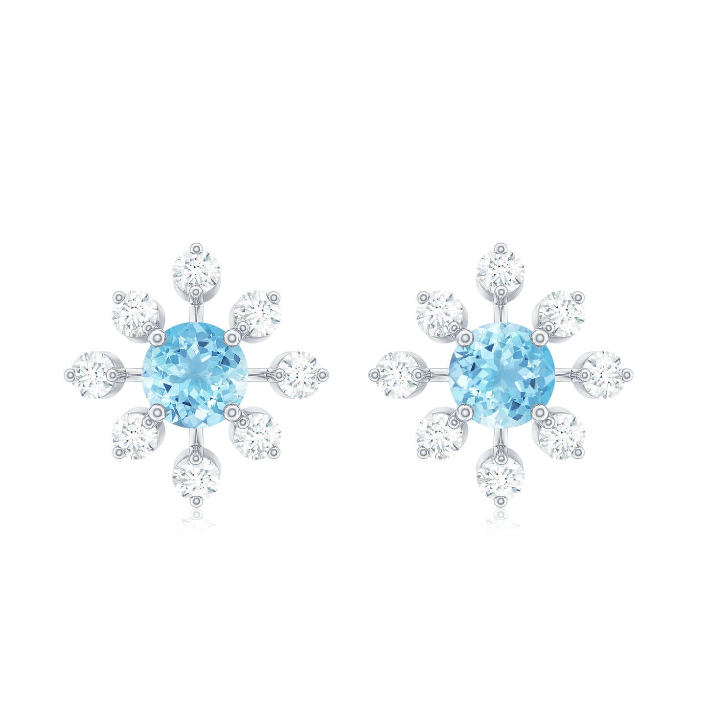 Certified Real Aquamarine Snowflake Earrings with Diamond